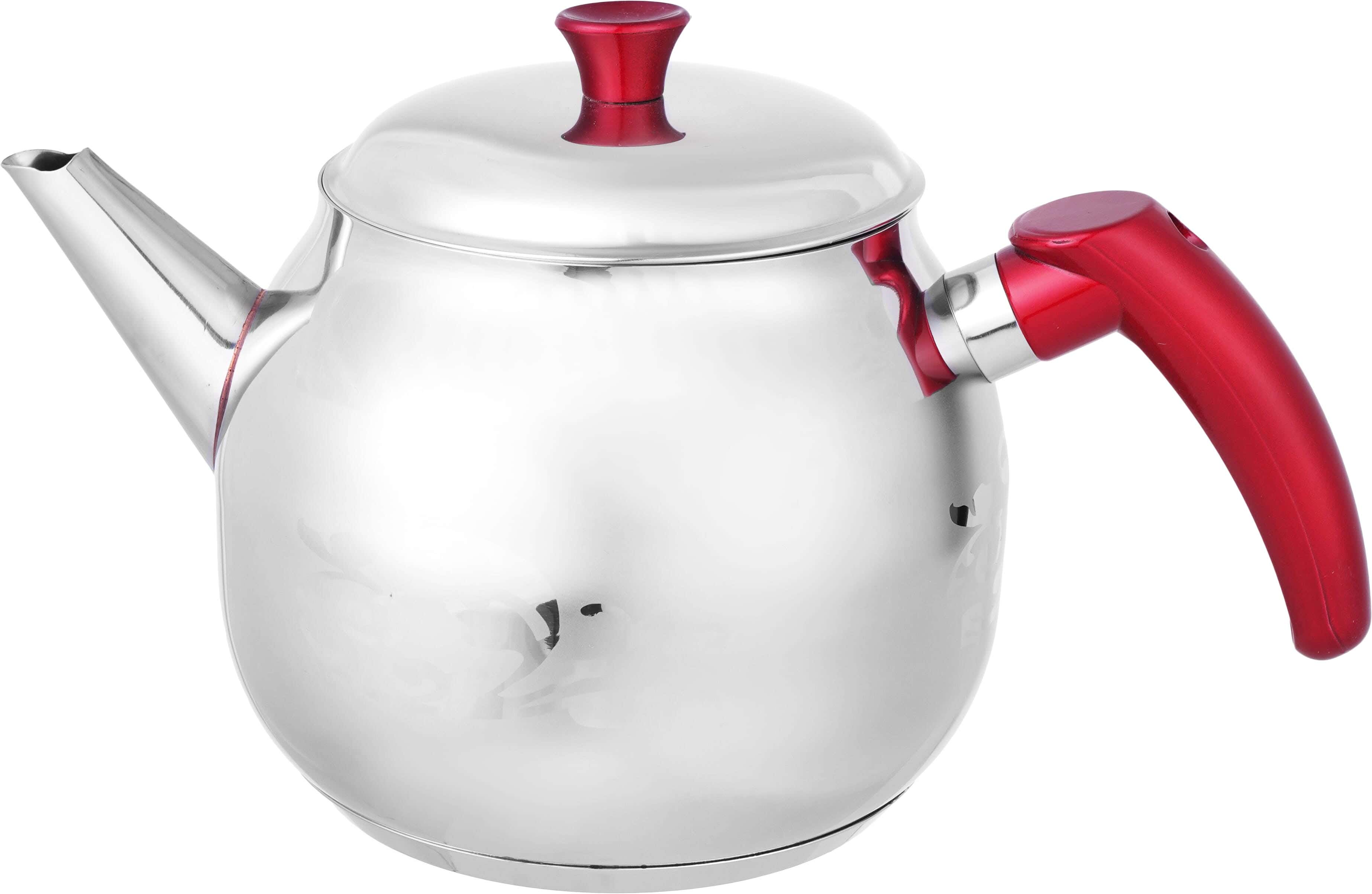 Lines Stainless Steel Teapot, Bakelite Handle, 2 Litres - Silver Red