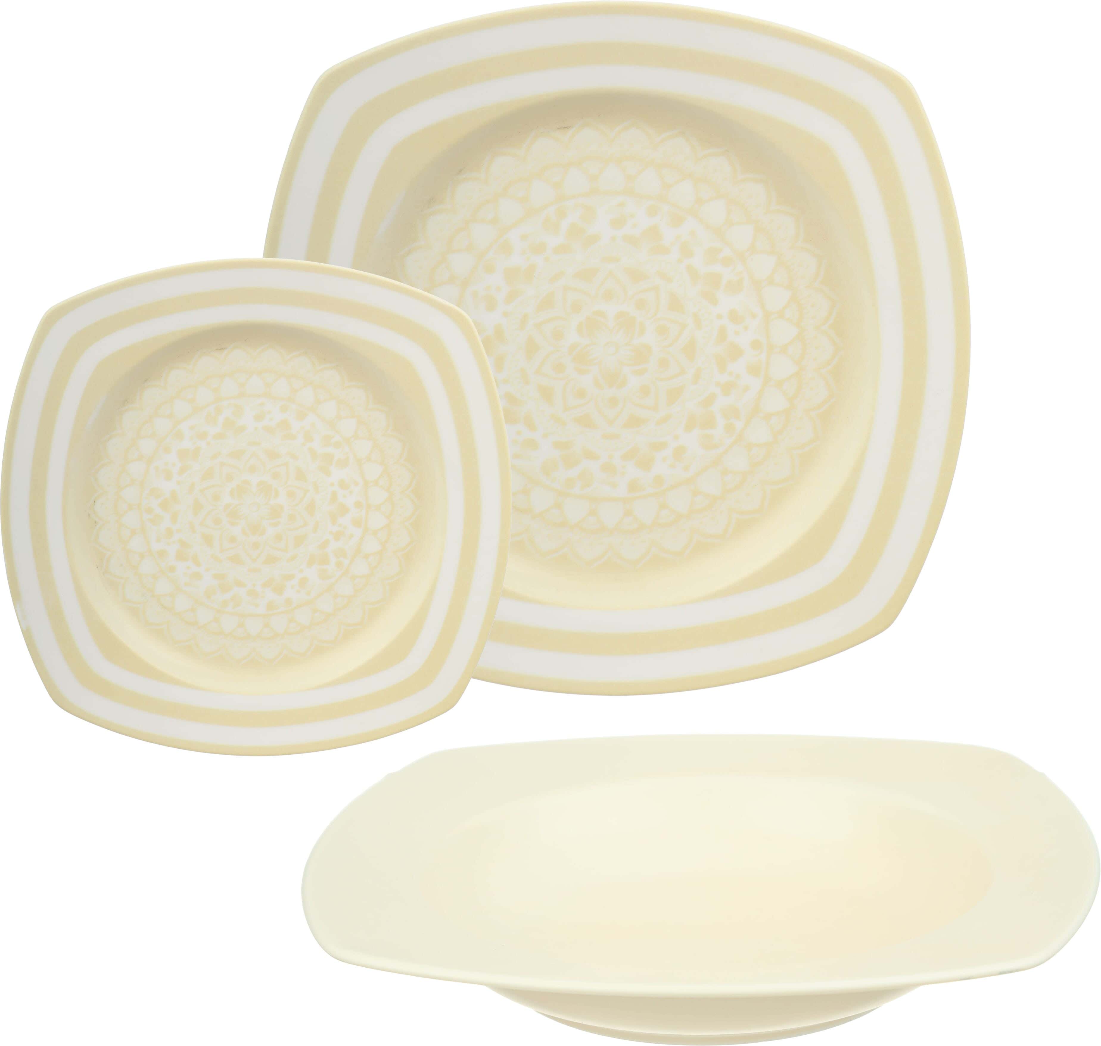 Lotus Porcelain Dinner Set, 18 Pieces - Beige White