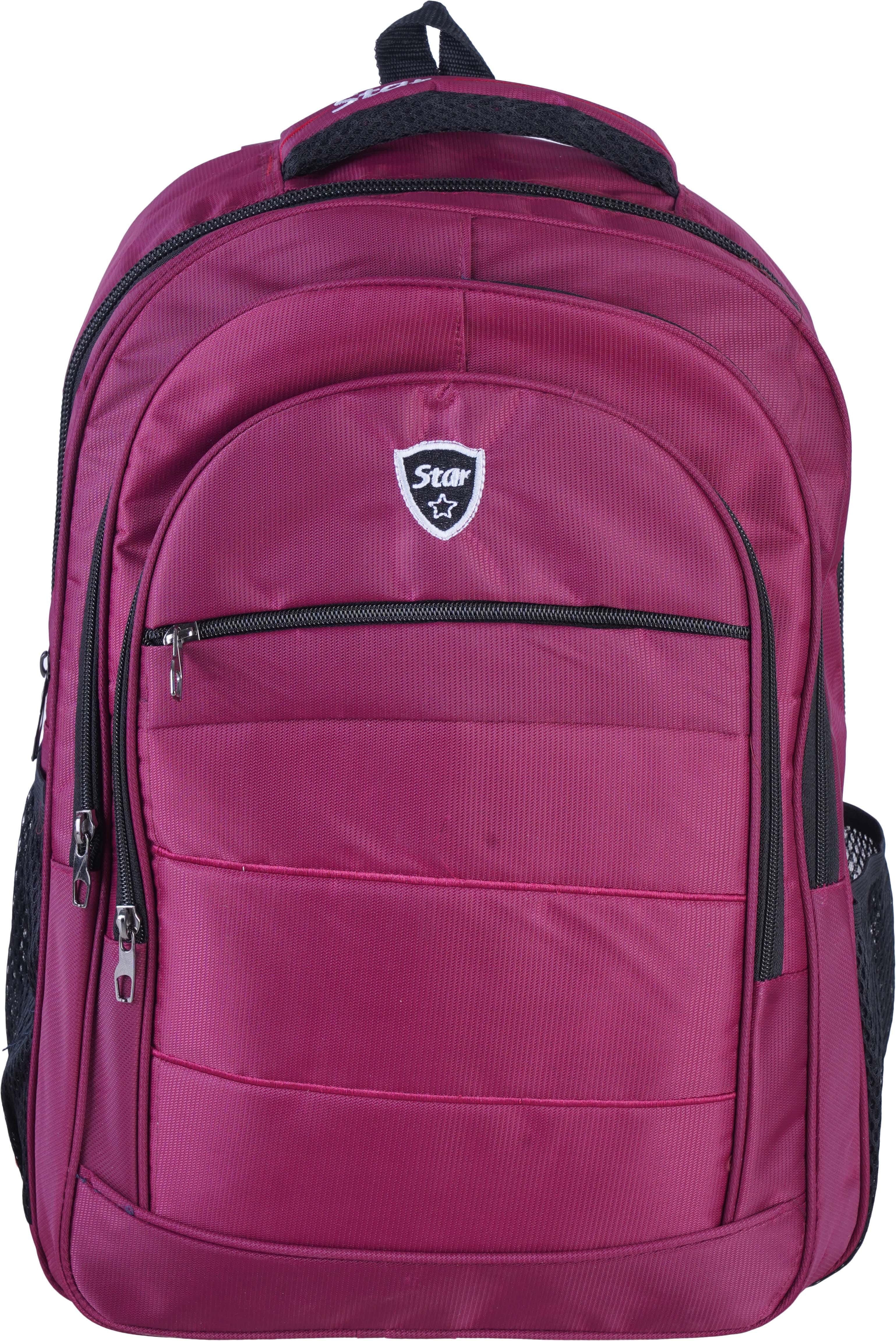 Star Fabric Laptop Bag, 4 Zippers, 18 Inch - Dark Red