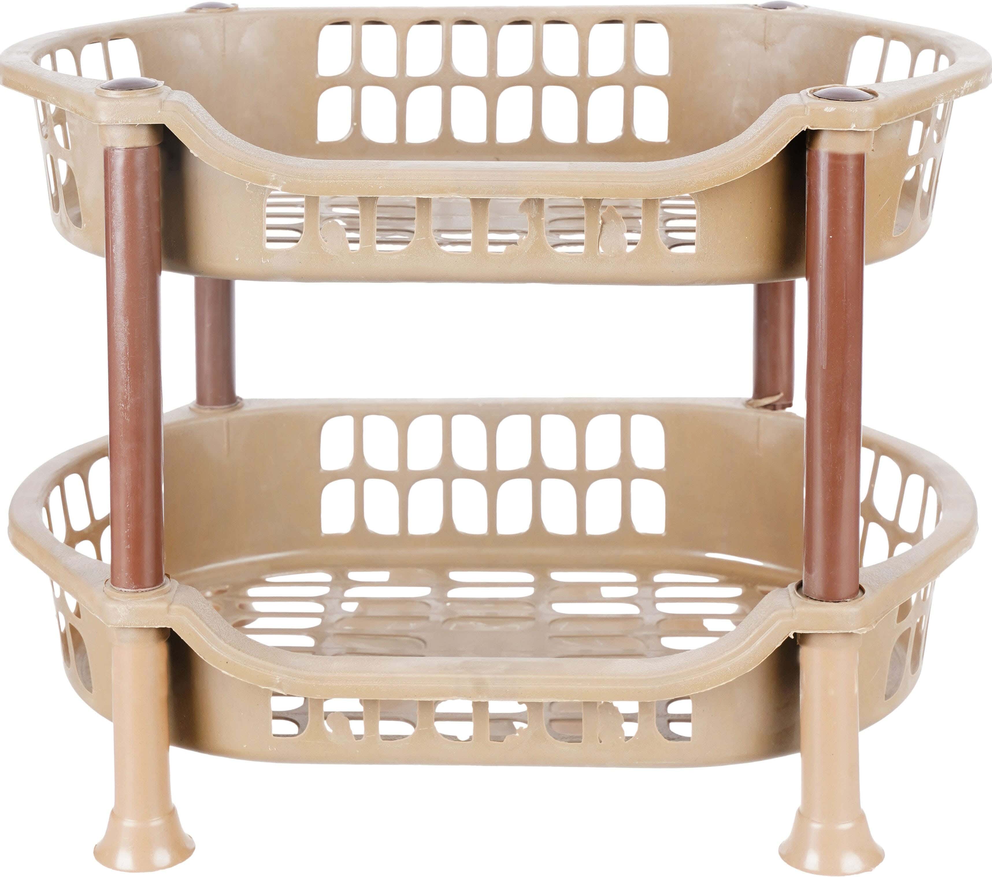 Plastic Oval Trolley, 2 Tiers, 35x30 cm - Beige