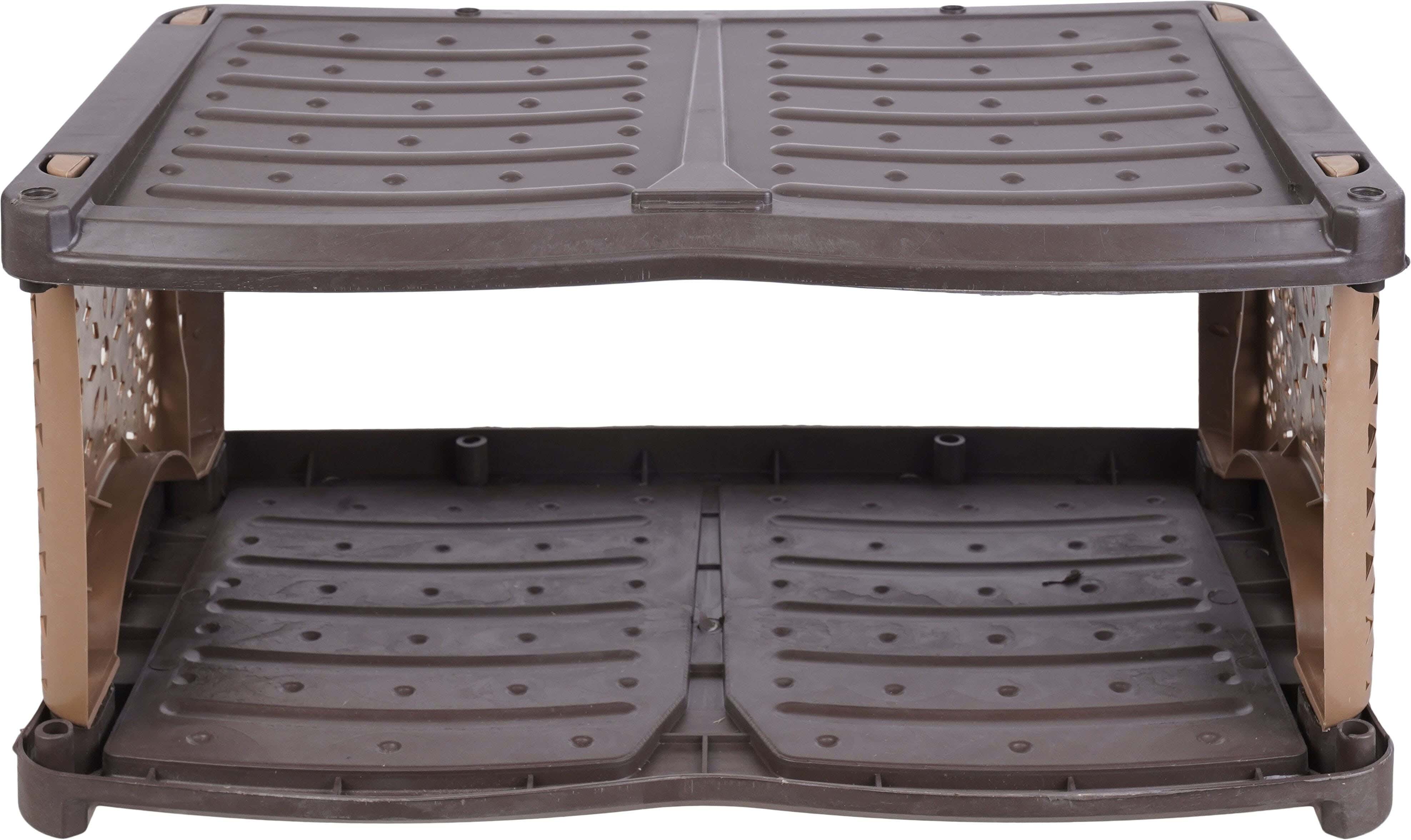 Plastic shoe rack with legs, 2 shelves, 30×25×30 cm - Brown