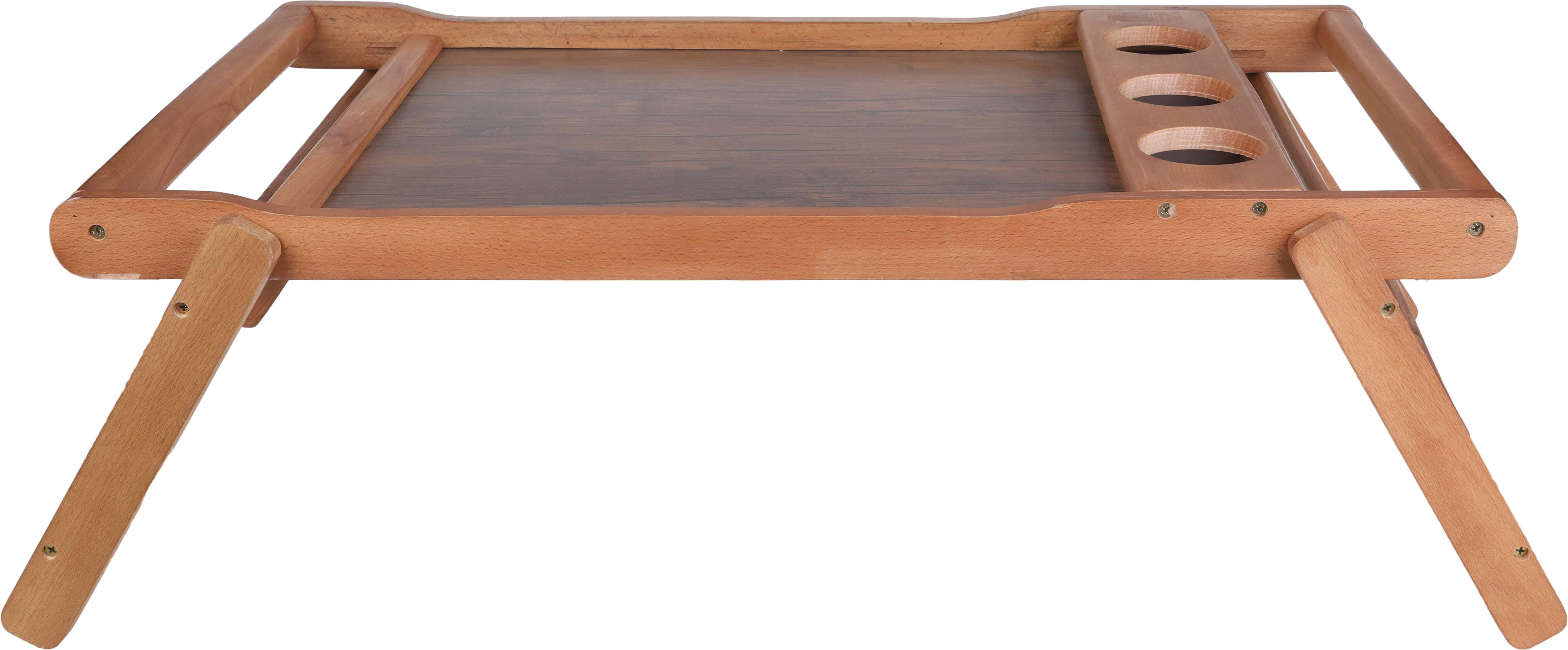 Home Wood Beech Wood Serving Tray, Folding Legs, 73×43 cm - Brown Wooden