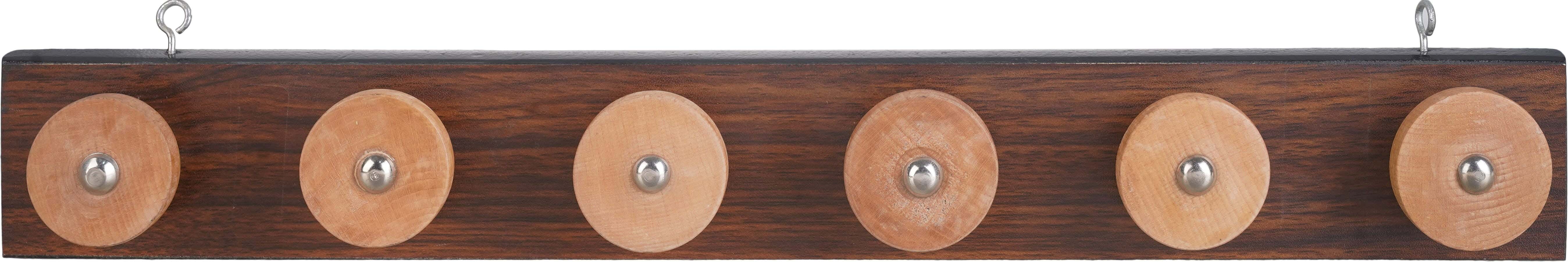 Beech Wood wall Hanger, 6 Hooks, 46×6 cm - Wooden