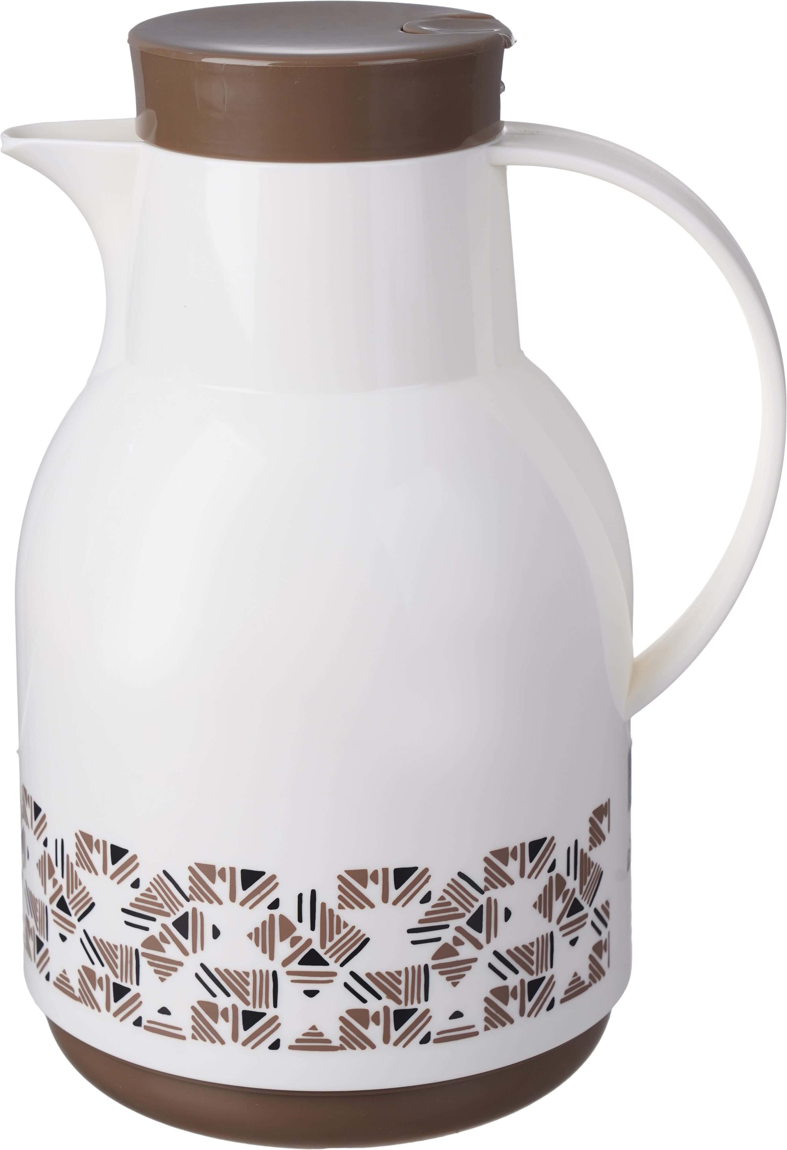 Plastic Thermal Thermos With Glass Core, 1 Liter - White Beige