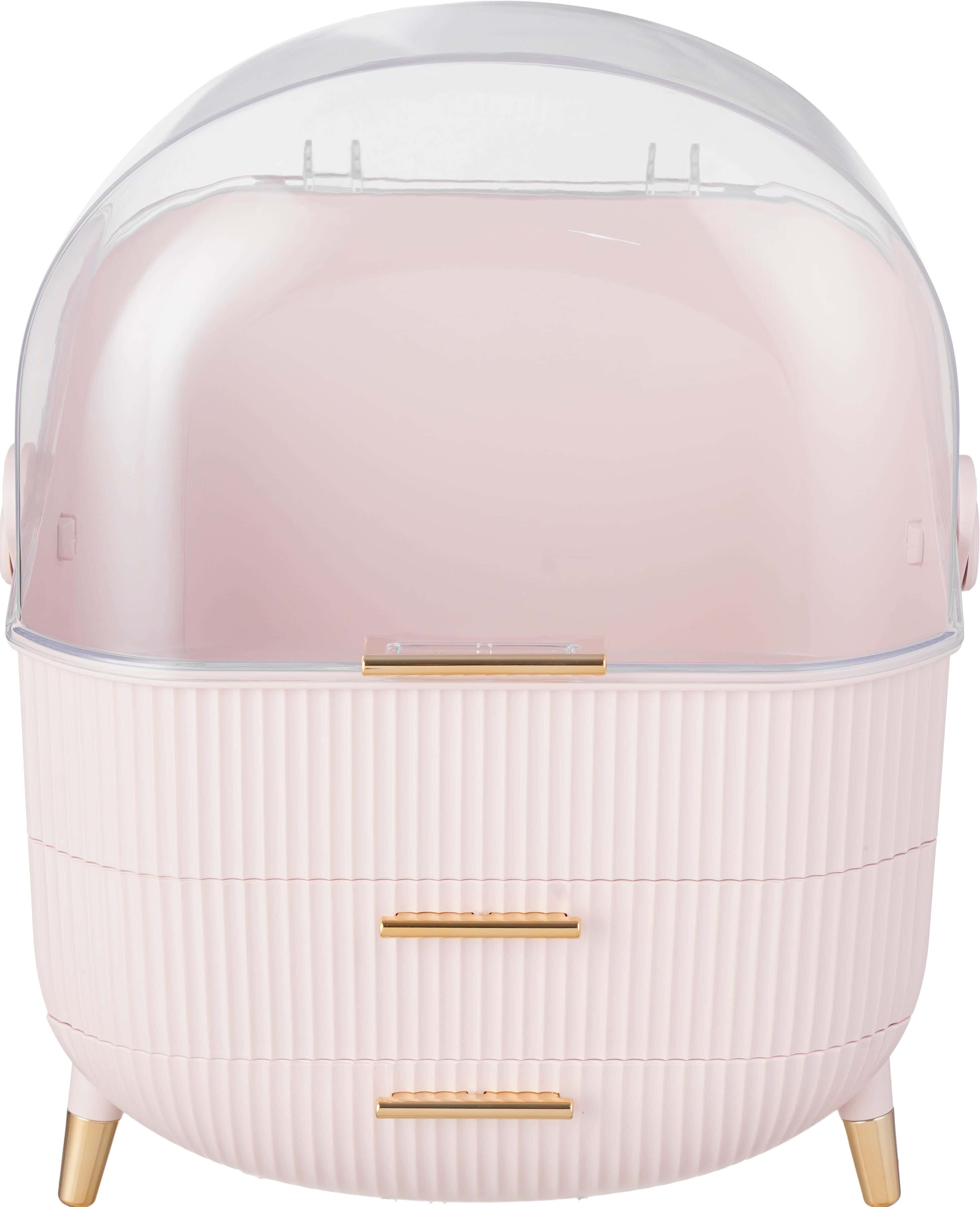 Plastic Makeup and Accessories Organizer, 2 Drawers, Acrylic Door, 20×29×34 cm - Pink Gold