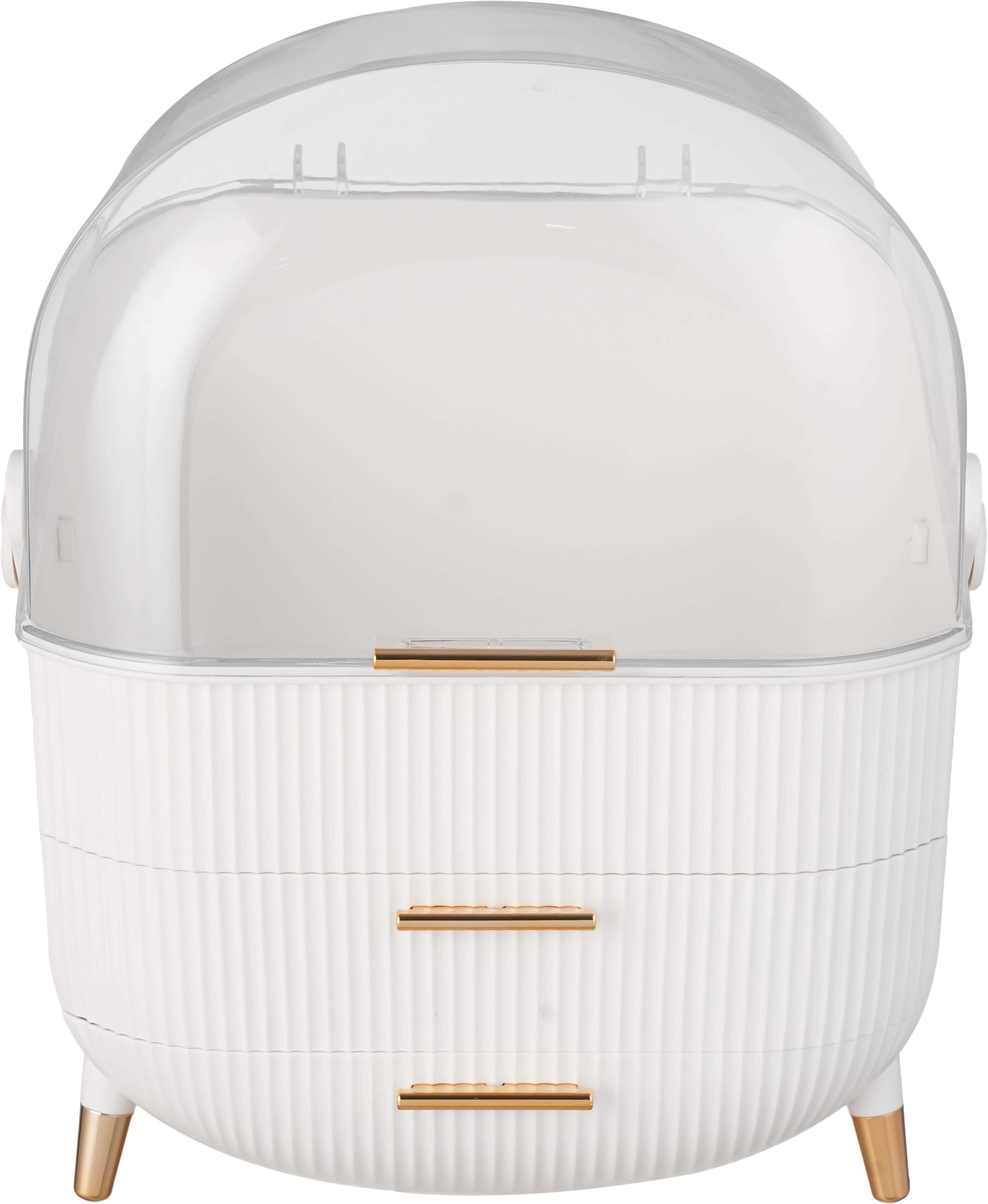 Plastic Makeup and Accessories Organizer, 2 Drawers, Acrylic Door, 20×29×34 cm - White Gold