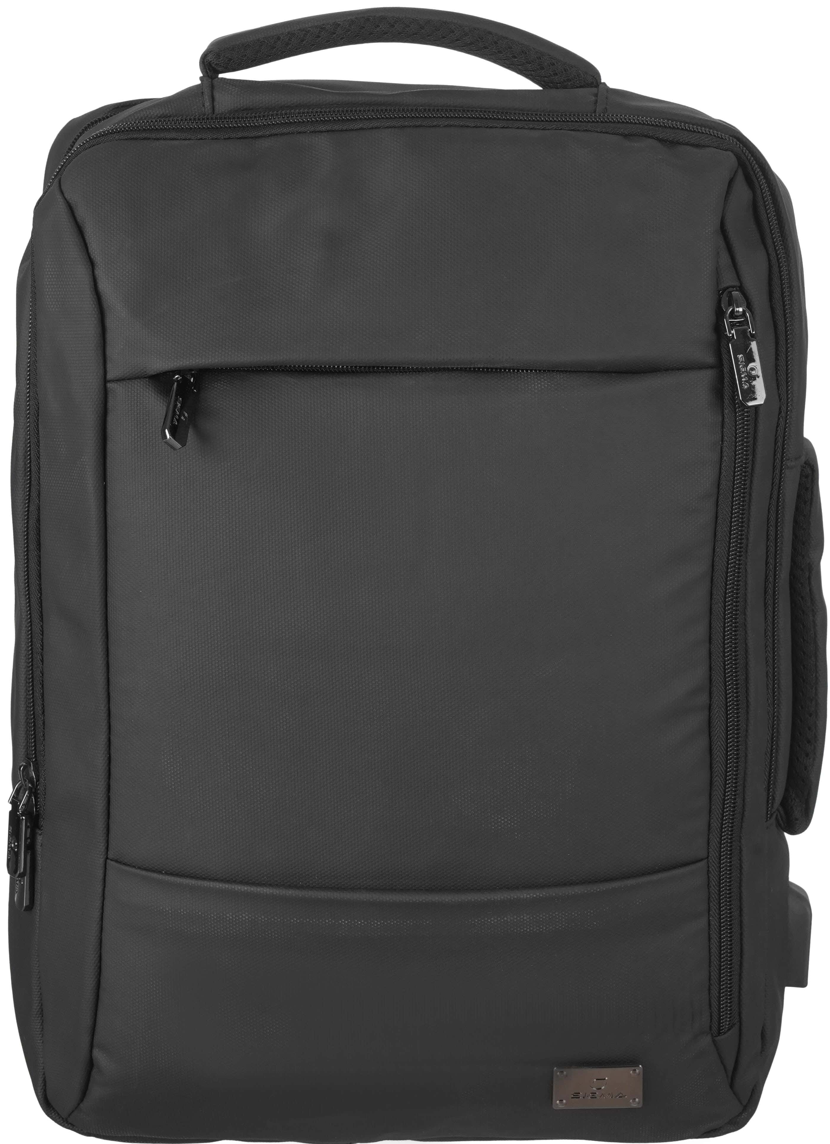 Sigma Waterproof Laptop Bag, 3 Zippers, 17 Inch, USB Port - Black