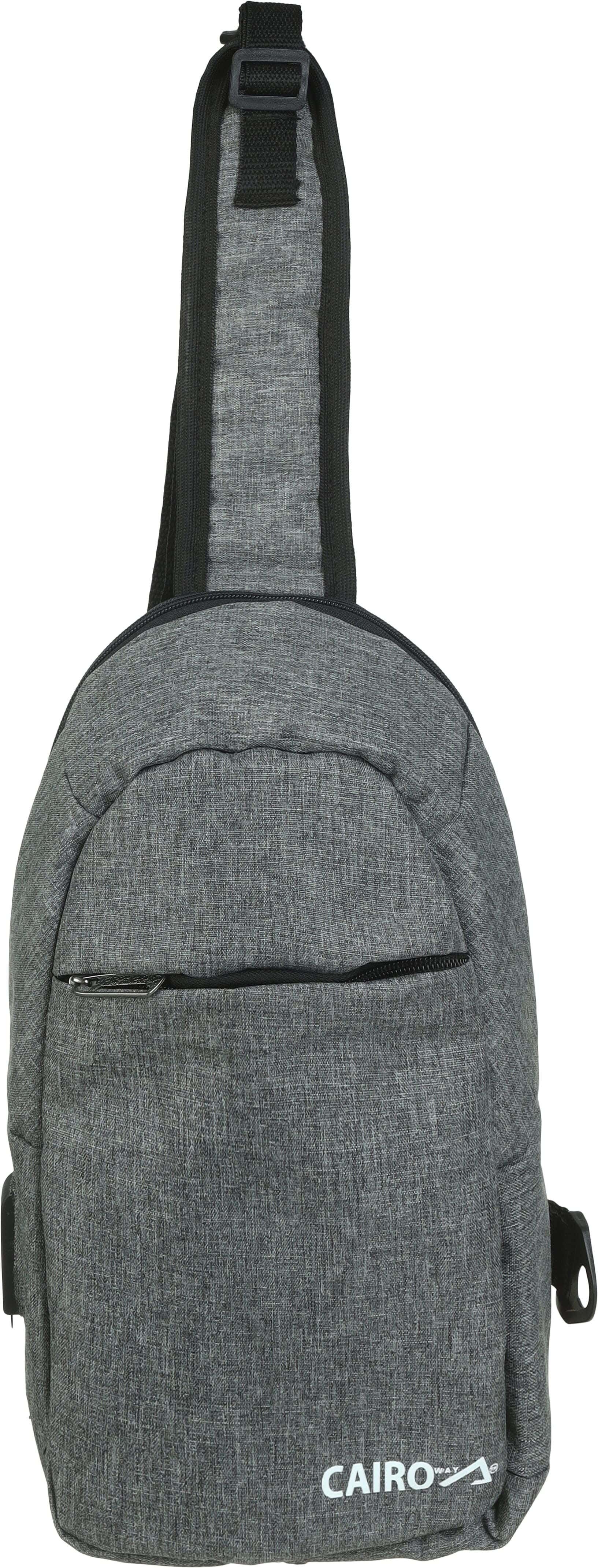 Linen Crossbody Bag, 29×18 cm, 2 Zippers, USB port - Grey
