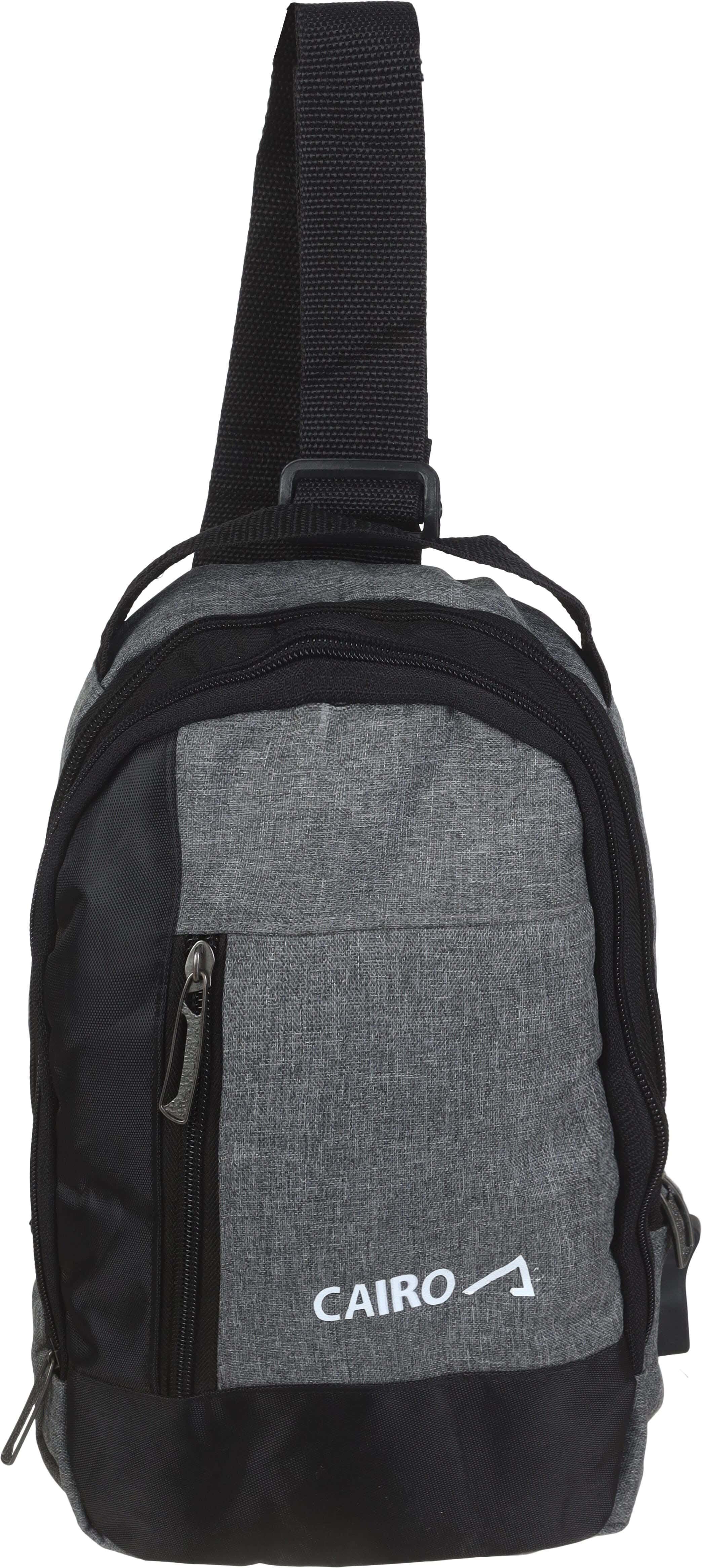 Linen×waterproof Crossbody Bag, 29×18 cm, 3 Zippers, USB port - Grey Black