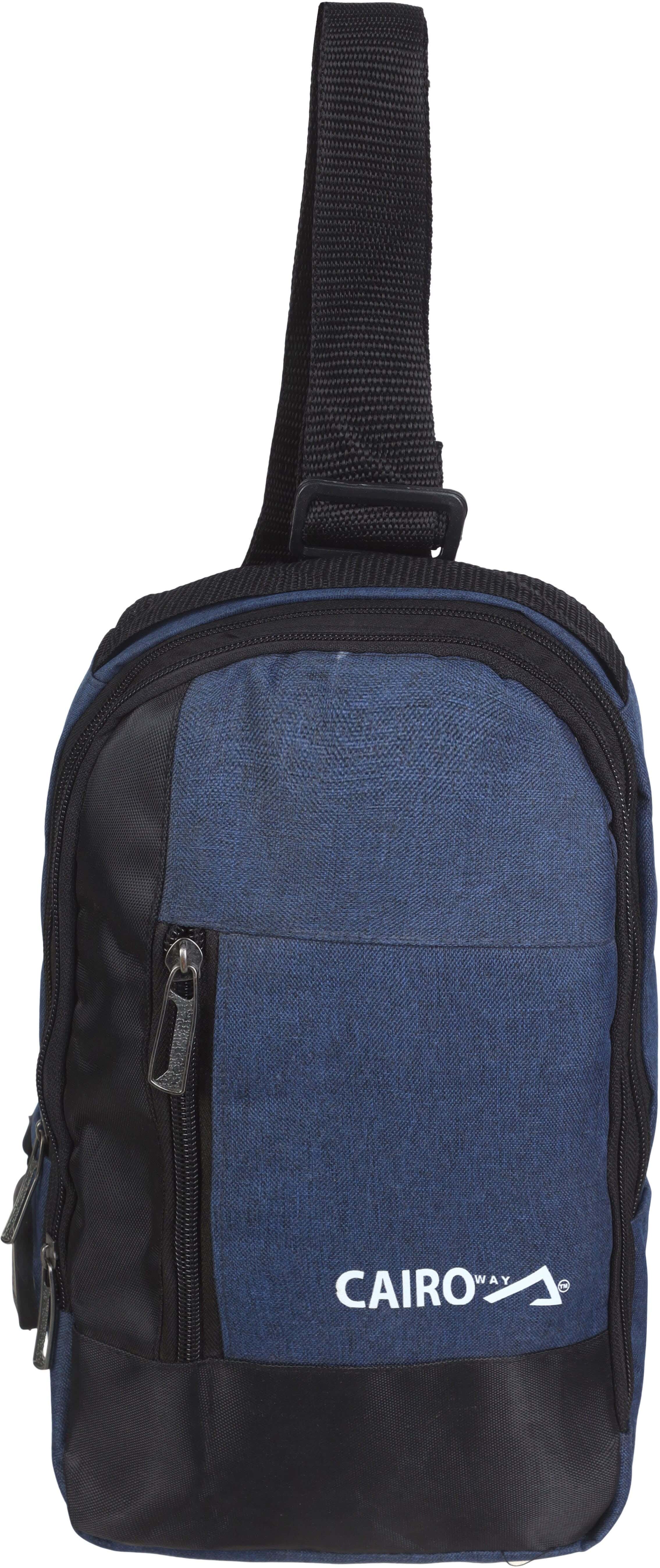 Linen×waterproof Crossbody Bag, 29×18 cm, 3 Zippers, USB port - Navy Black