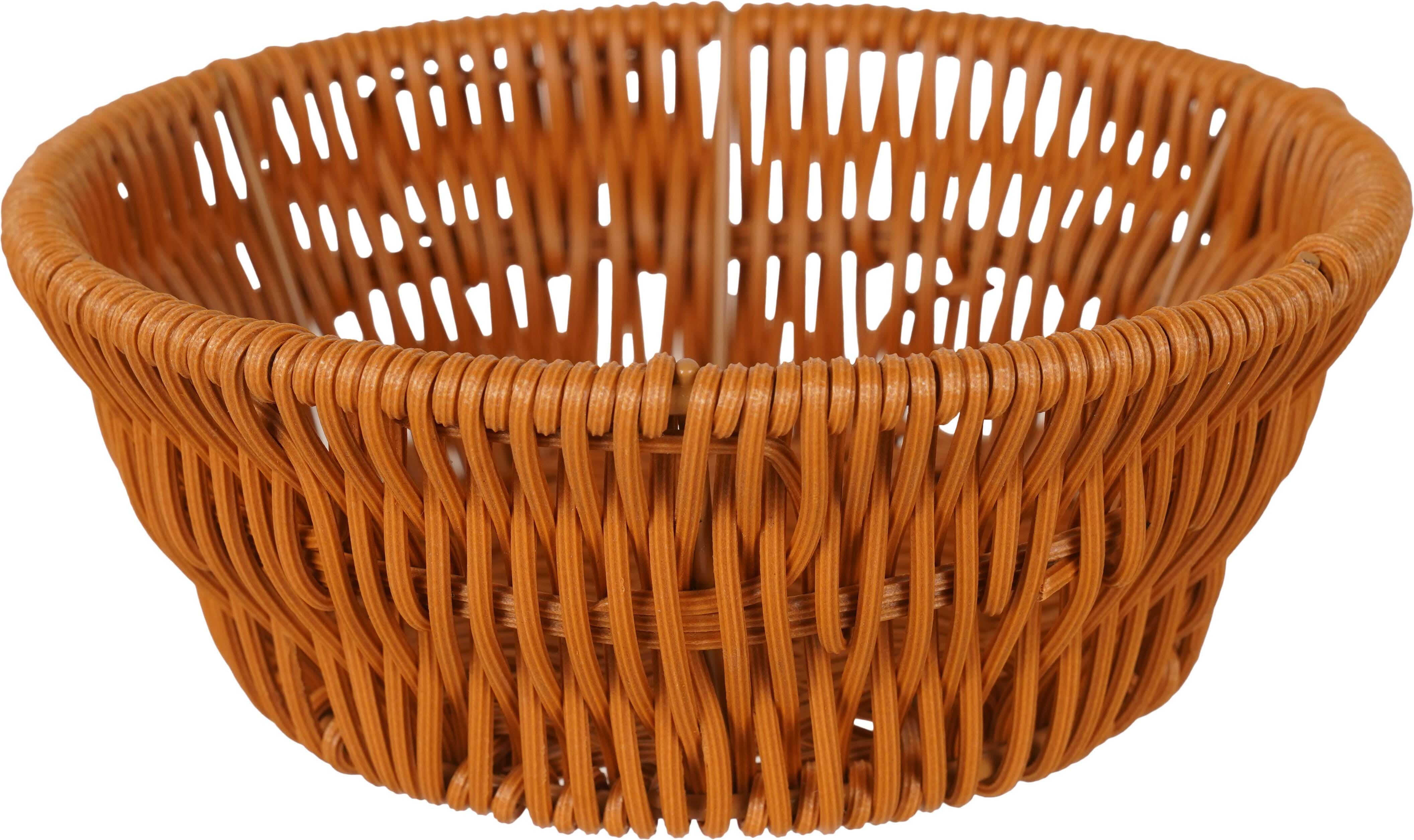 Round Plastic Bread Basket Wicker Shaped With Internal Metal Frame, 17 Cm - Havana