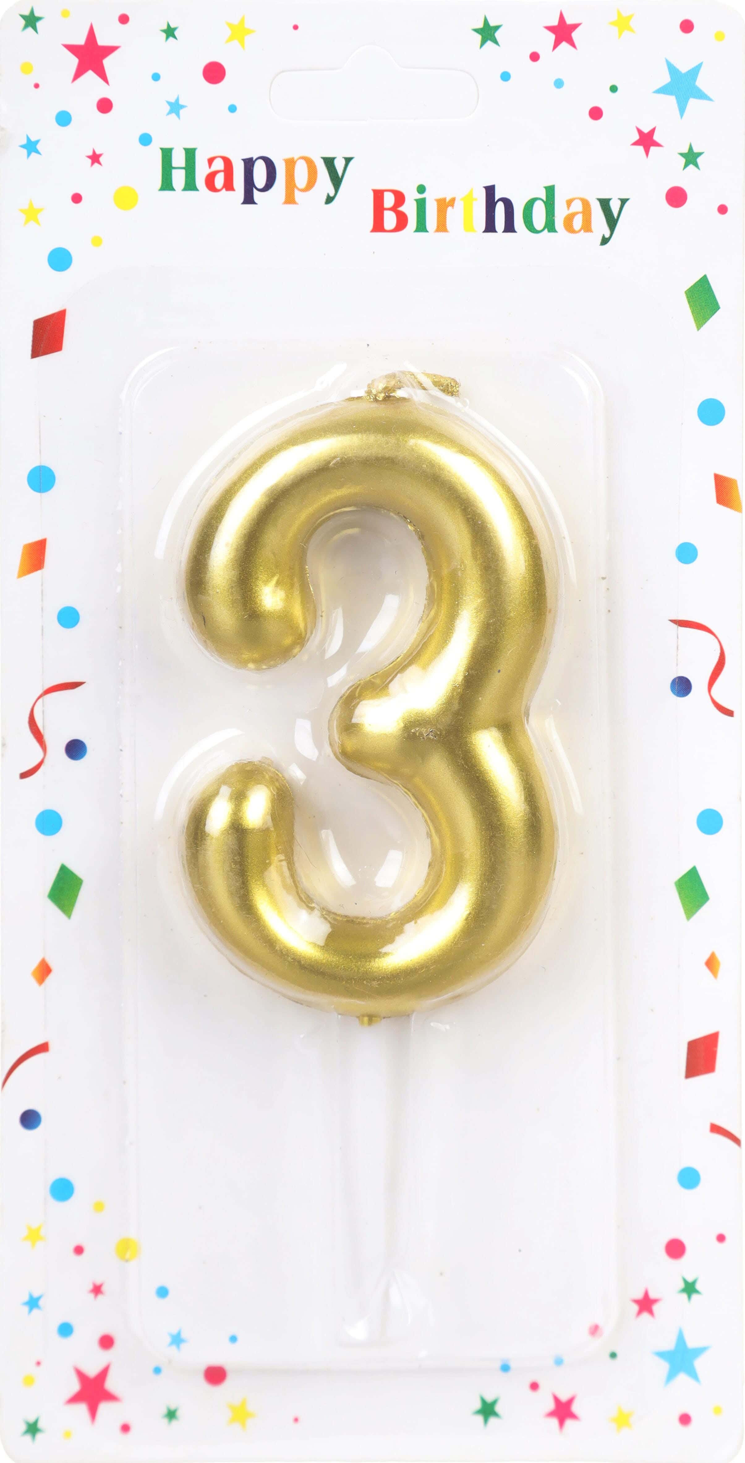 Birthday Candle, Number 3 Design - Gold