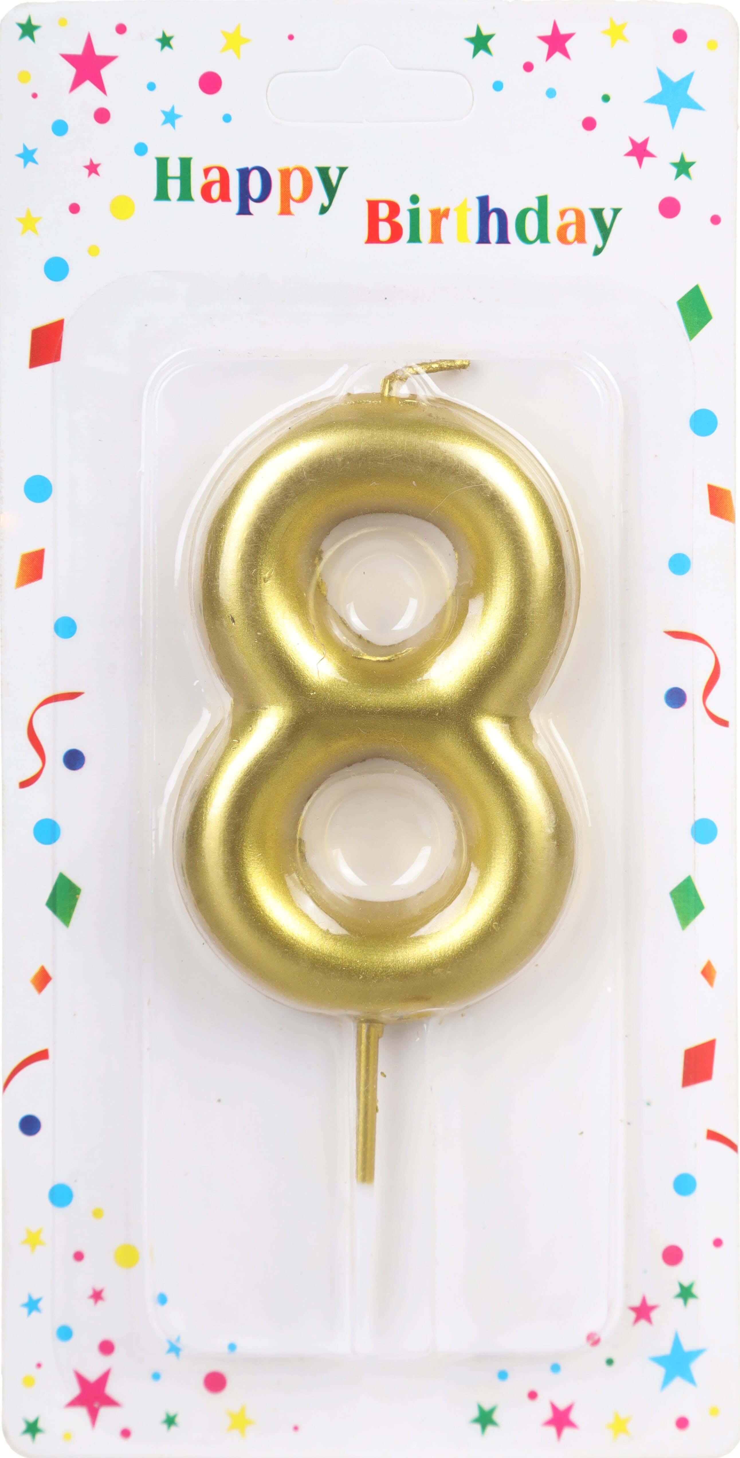 Birthday Candle, Number 8 Design - Gold