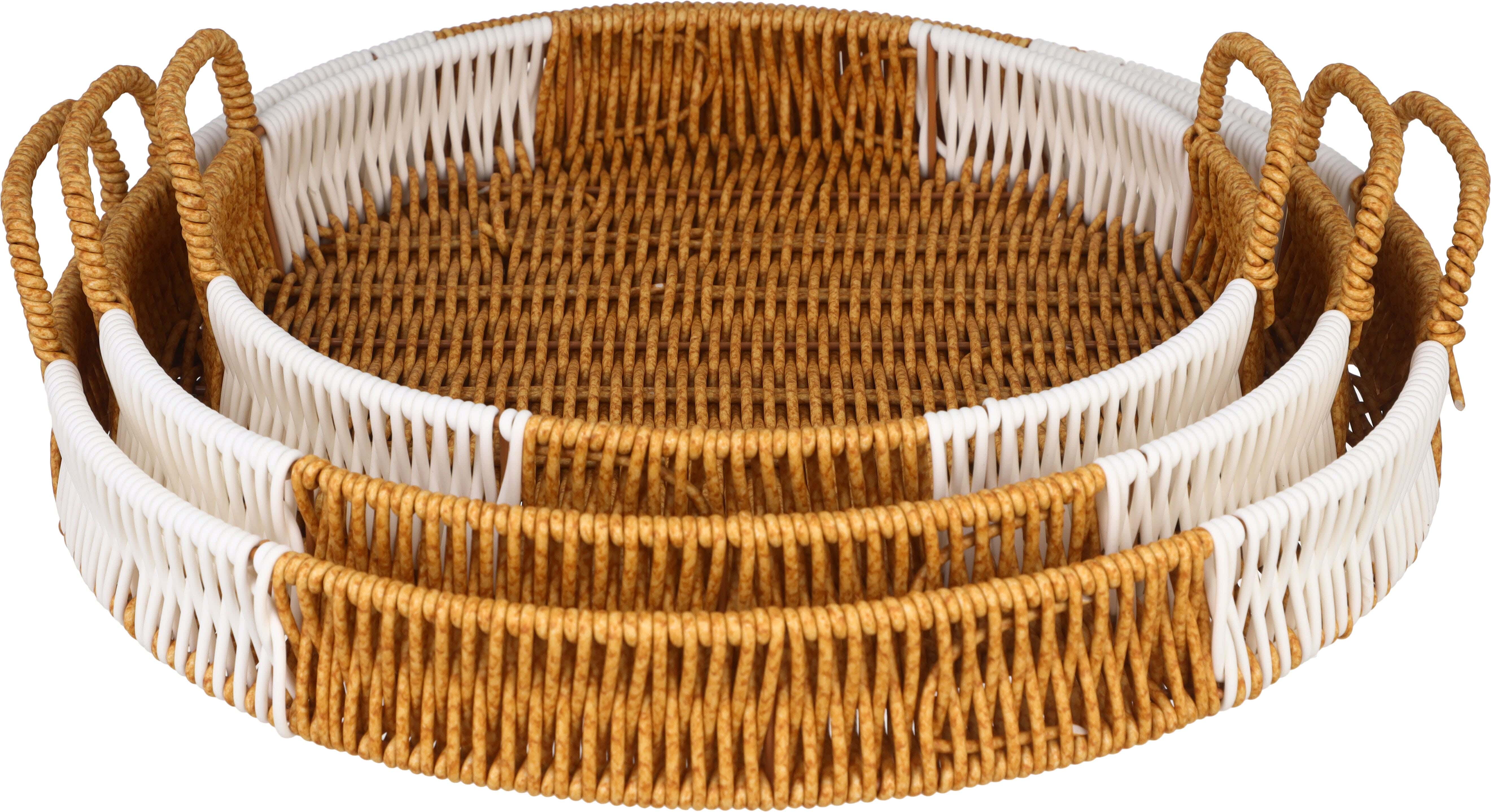 Square Plastic Serving Tray Set wicker Design, 3 Pieces - Beige White