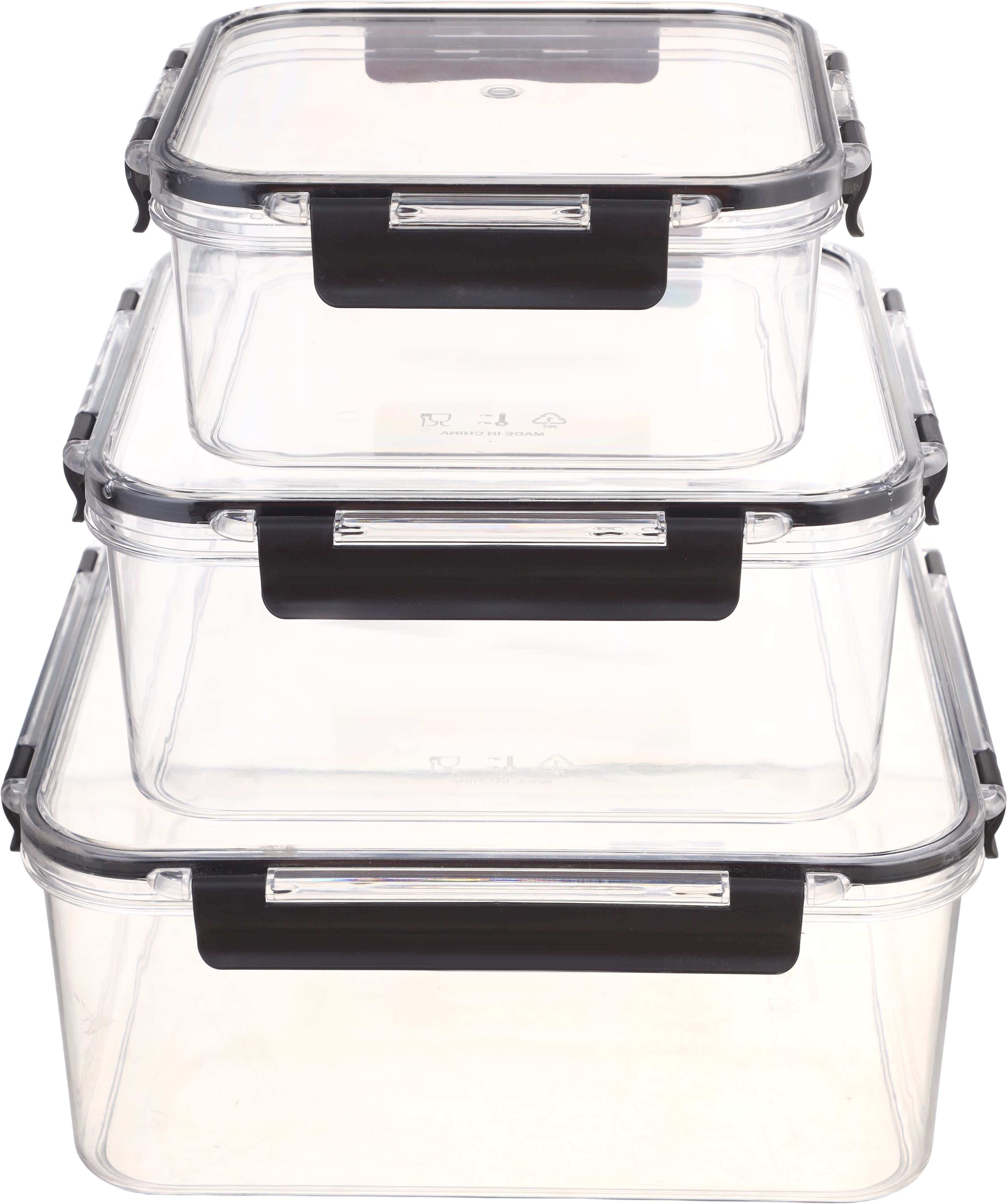 Acrylic Refrigerator Box Set with Clip Lid, 3 Pieces - Clear Black