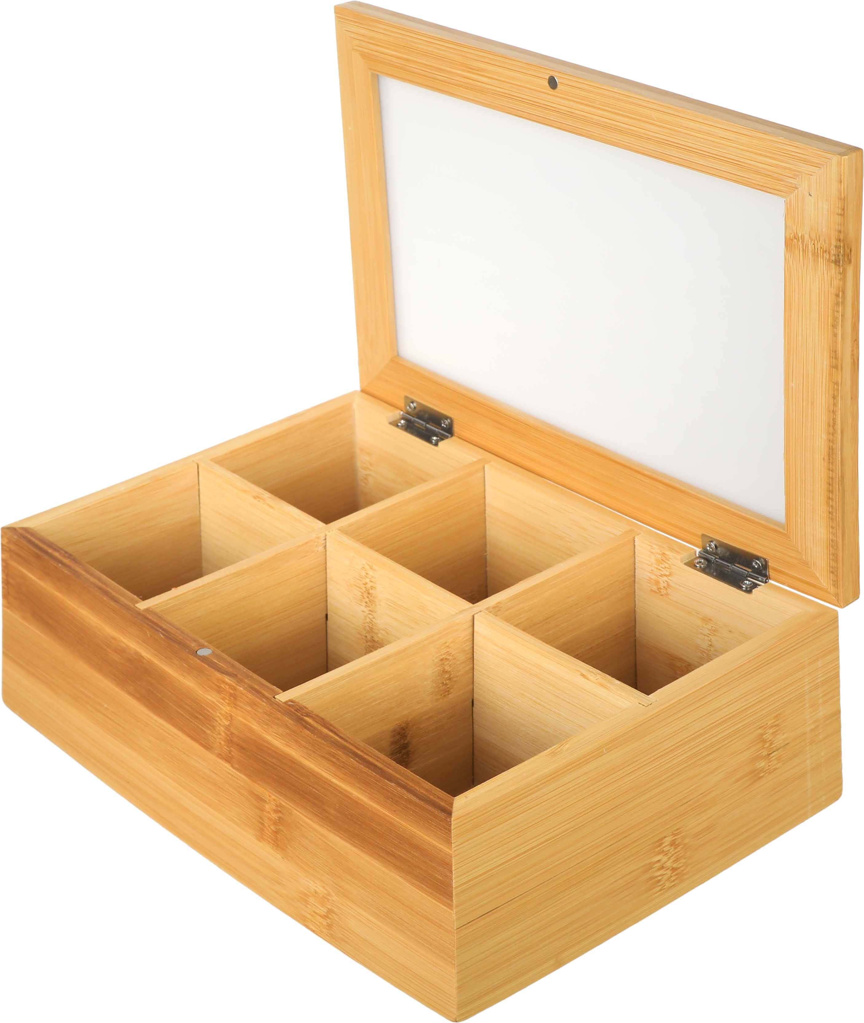 Wooden Tea & Herbs Packet Organizer Box, 6 Slots, 24×16×9 cm - Wooden