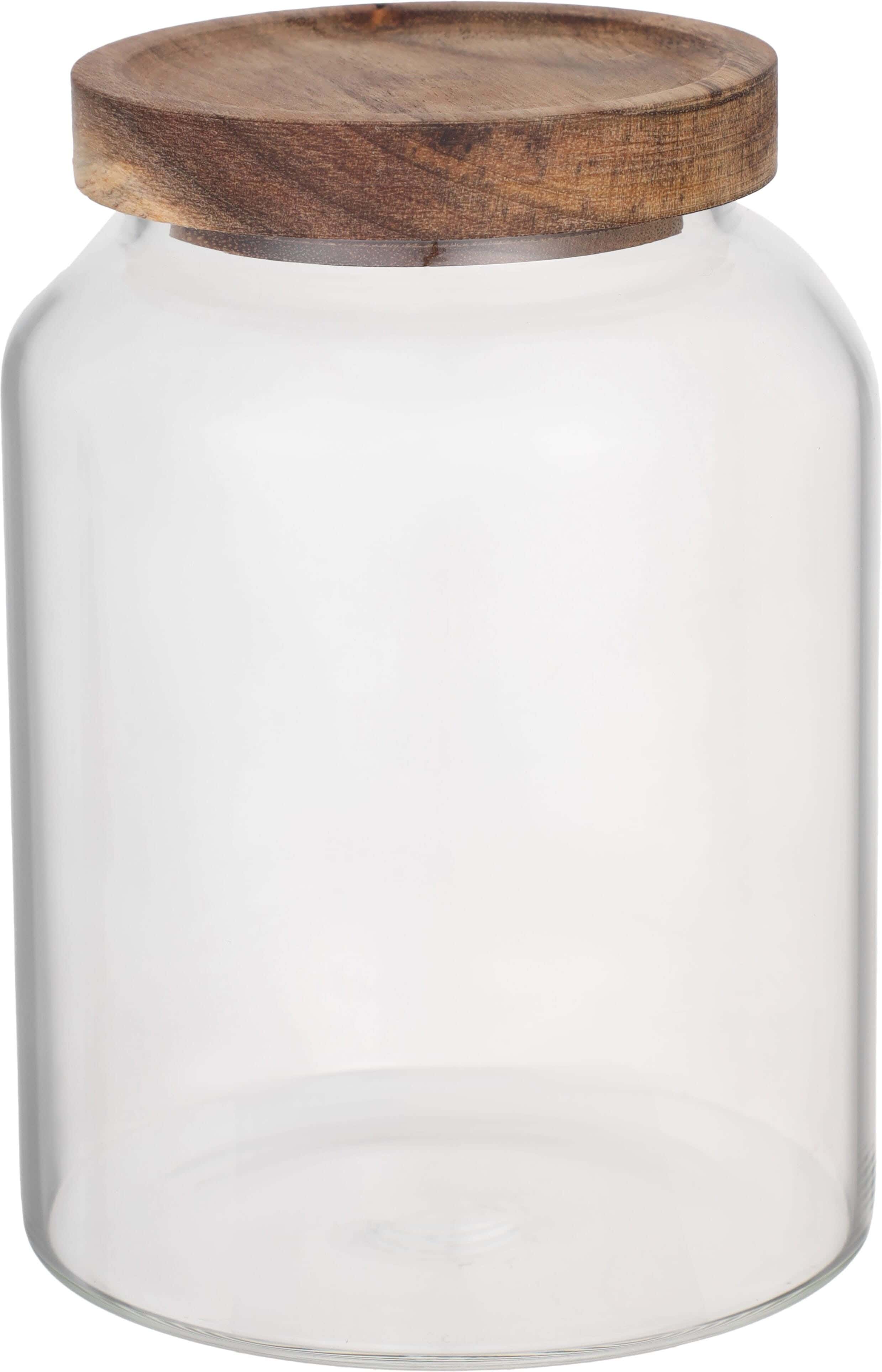 Glass jar, with Wood Lid, 1300 ml - Clear Wooden