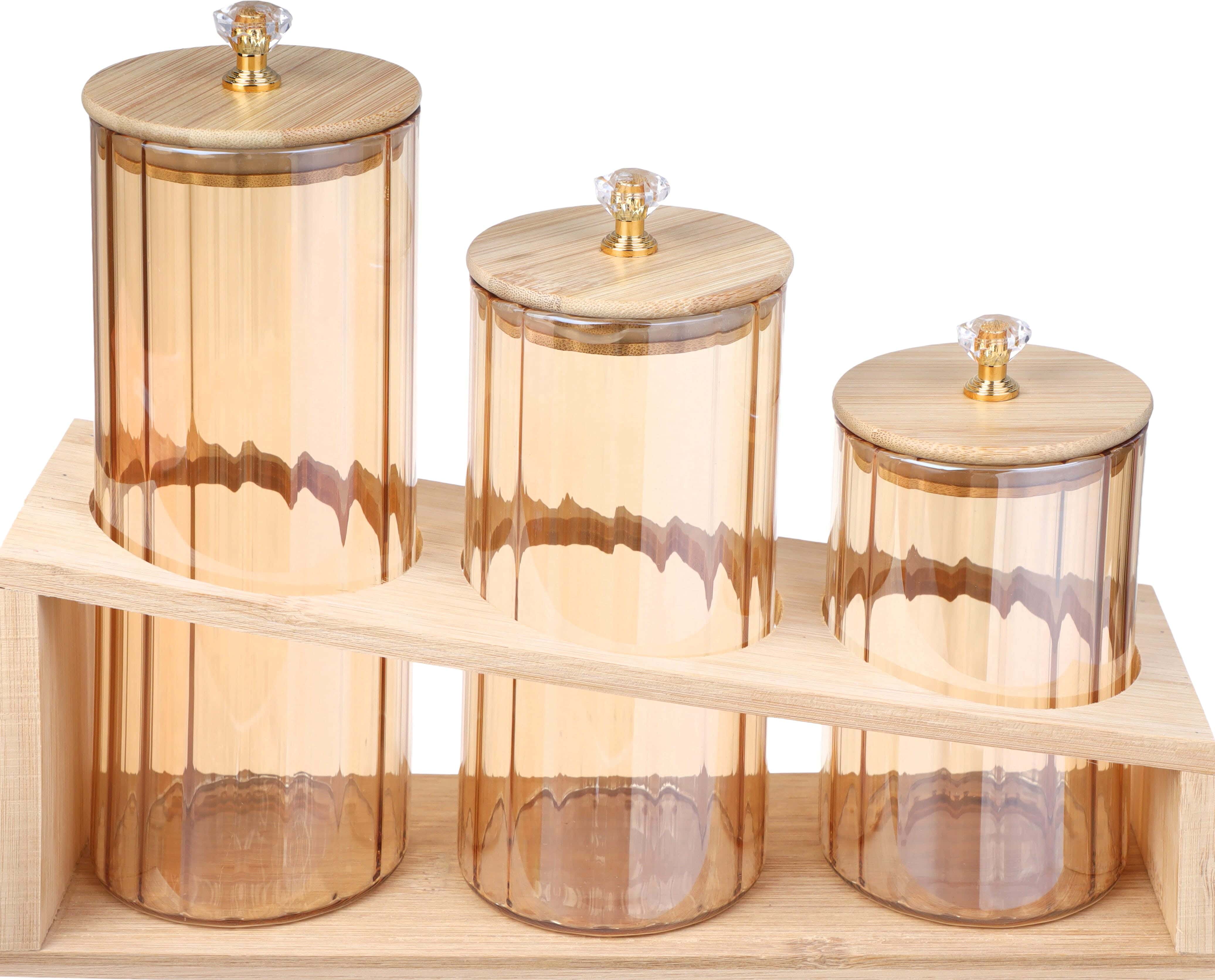 Glass Spice Jar Set With Wooden Lid, 3 Pieces - Clear Wooden