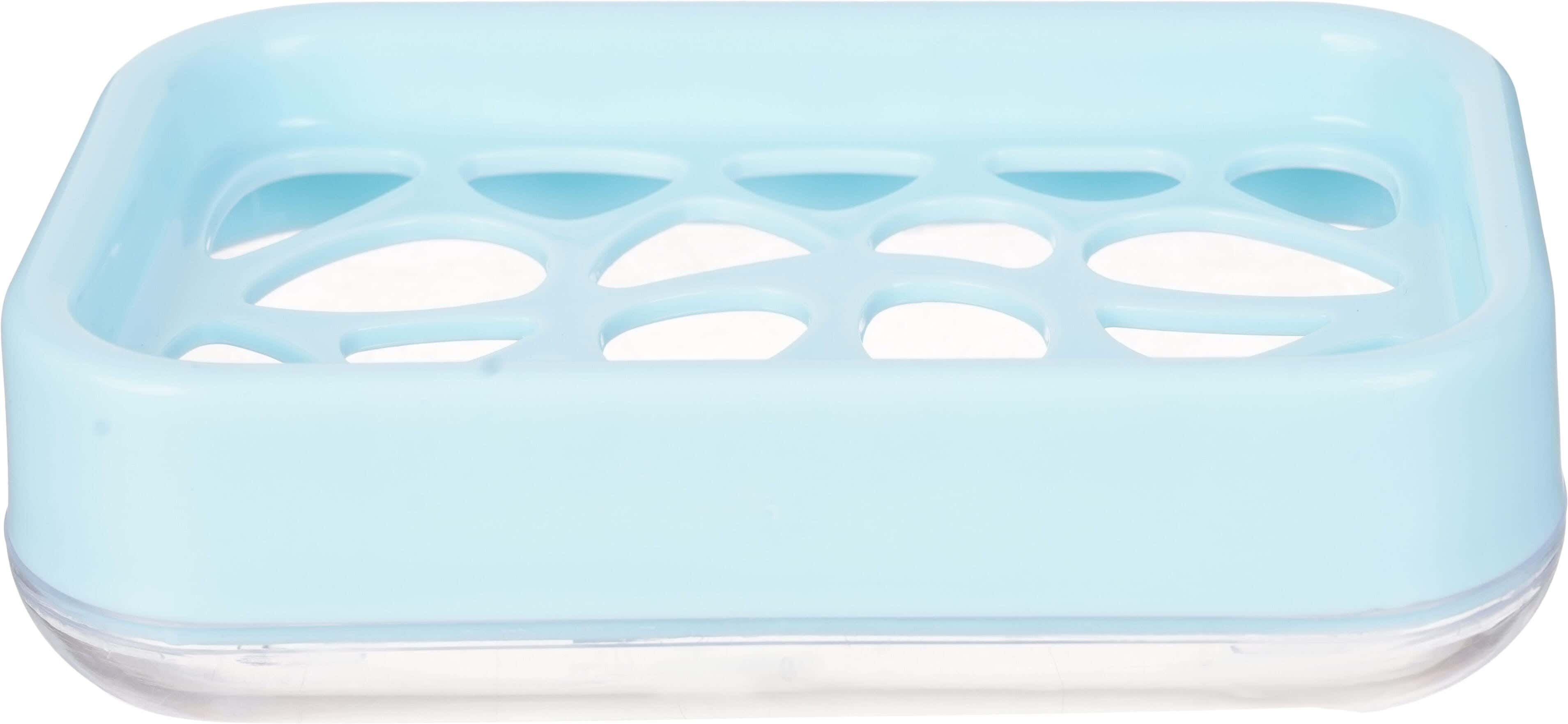 Rectangular Plastic×Acrylic Soap Dish, 14×8 Cm - Light Blue