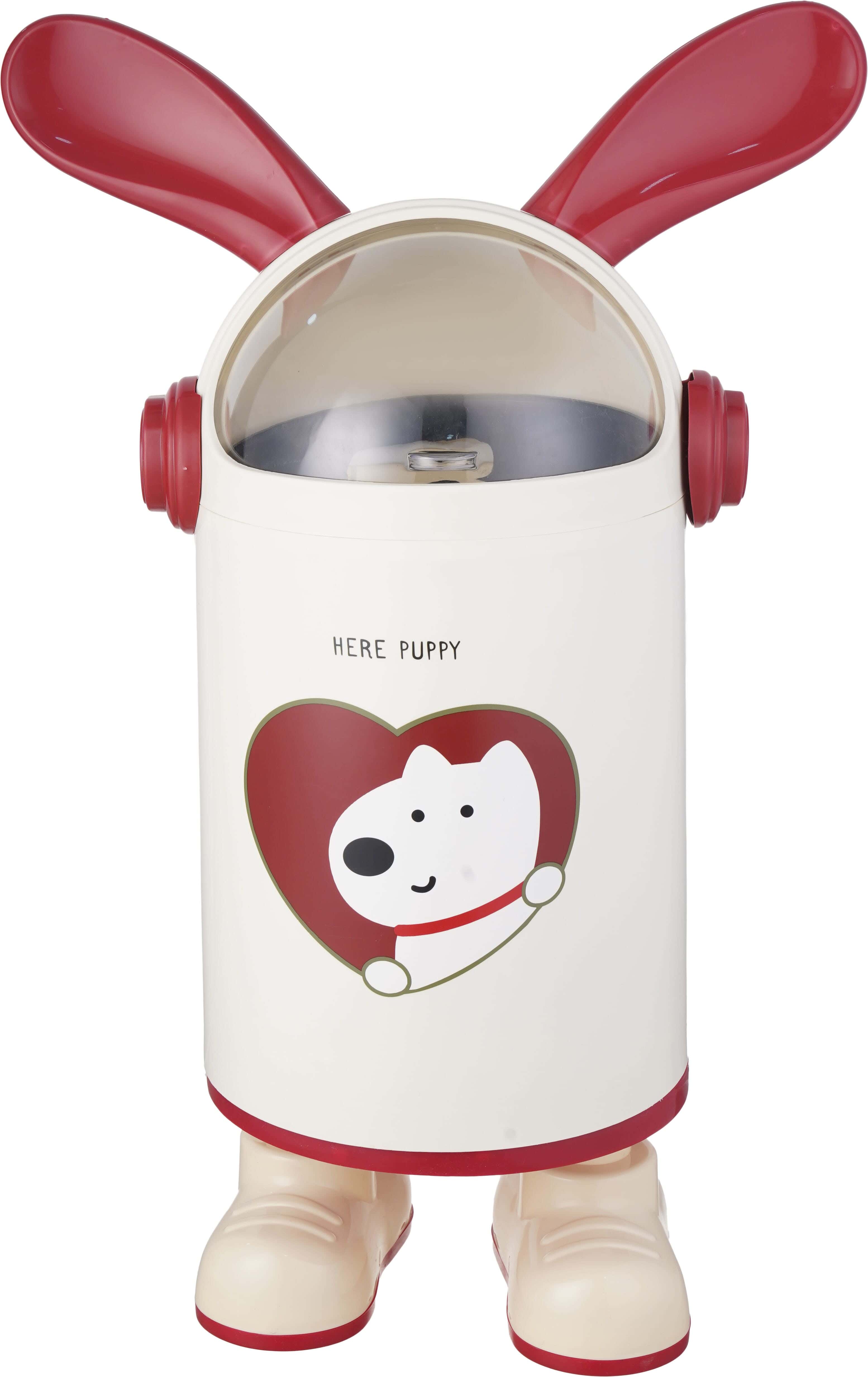 Plastic Trash Bin with Lid, 51 cm - Off White Red