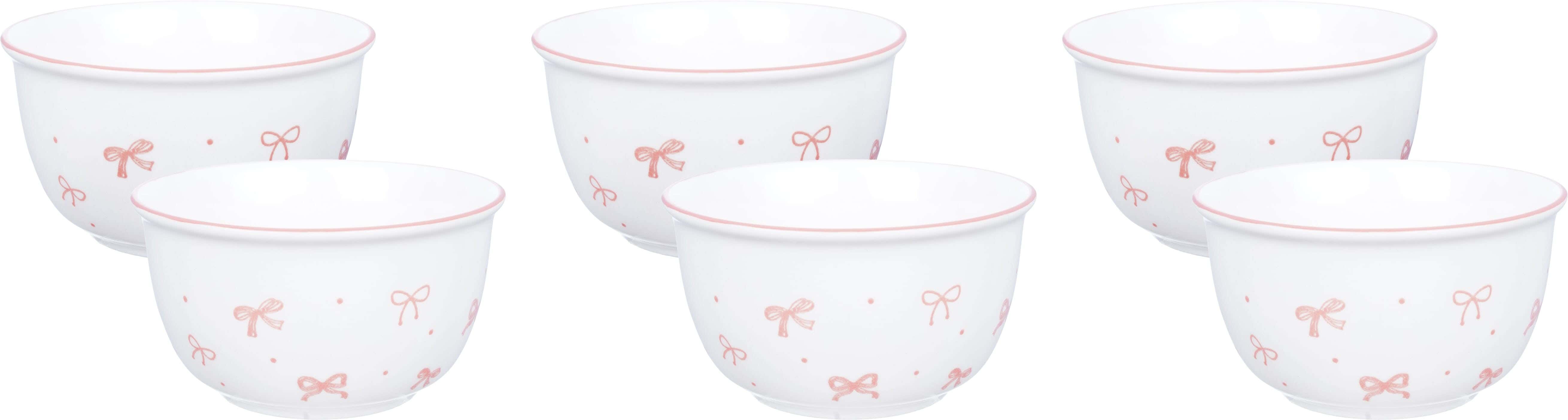 Porcelain Round Bowl Set, 6 Pieces, 12 cm - White Rose