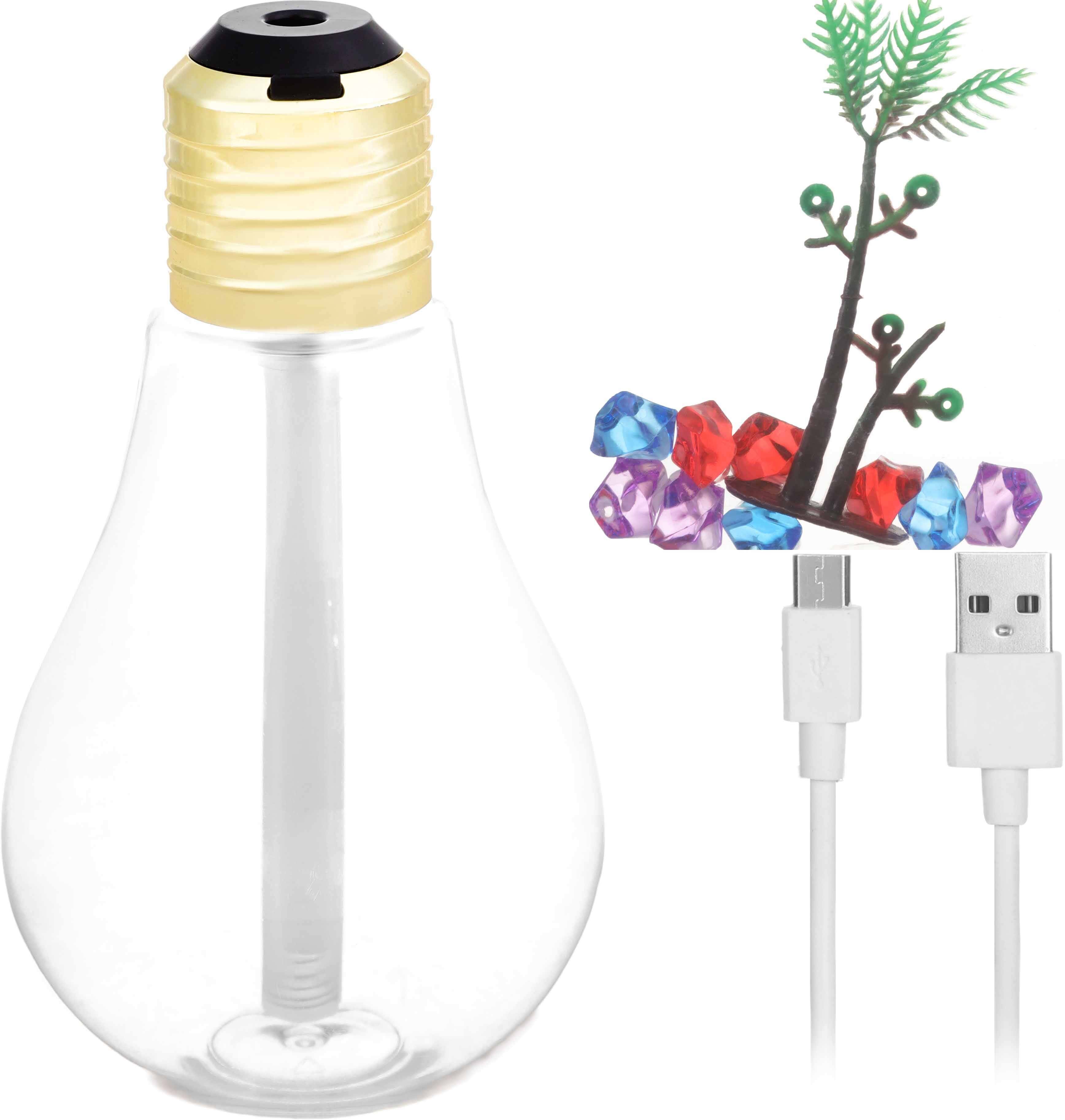 Plastic Humidifier with LED Lighting Bulb Shaped, USB Powered, 400 ml - Clear Gold