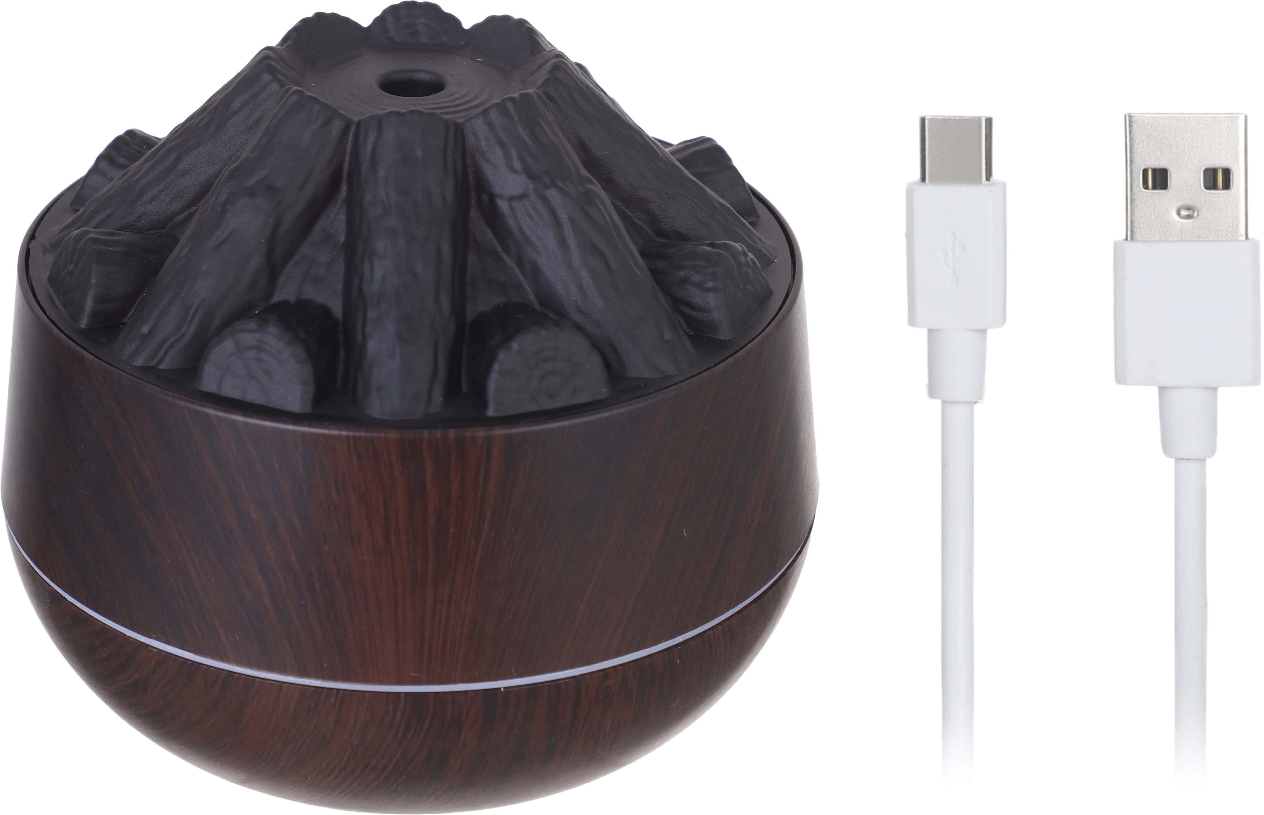 Plastic Round Humidifier with LED Lighting, Type-C Powered, 300 ml - Dark Brown Black