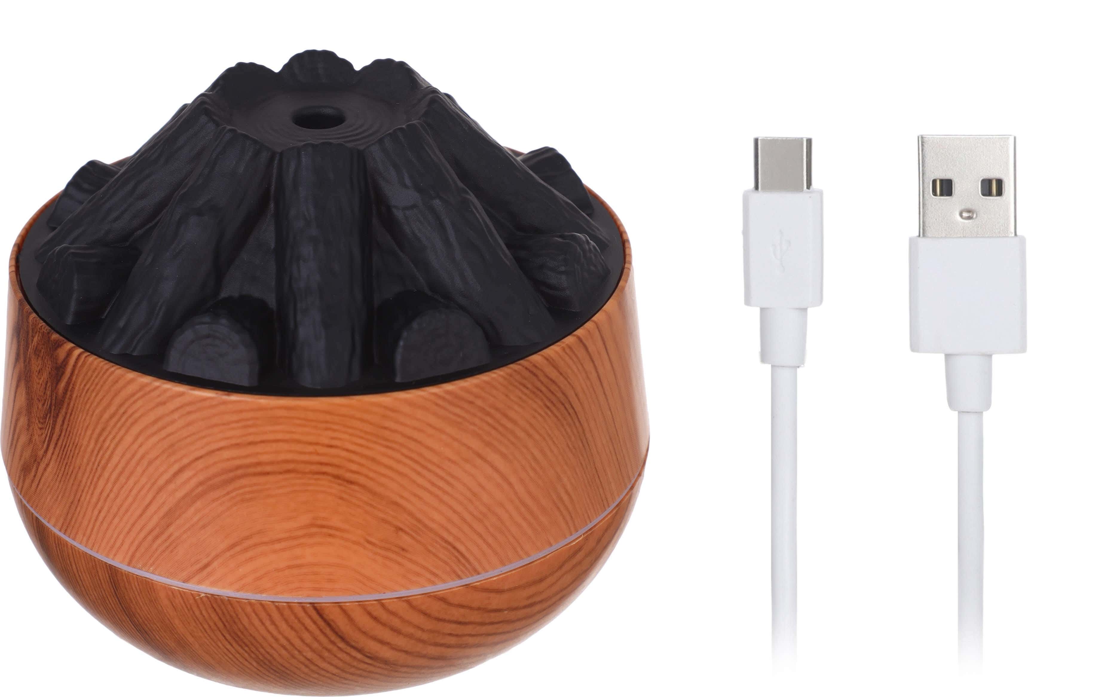 Plastic Round Humidifier with LED Lighting, Type-C Powered, 300 ml - Brown Black