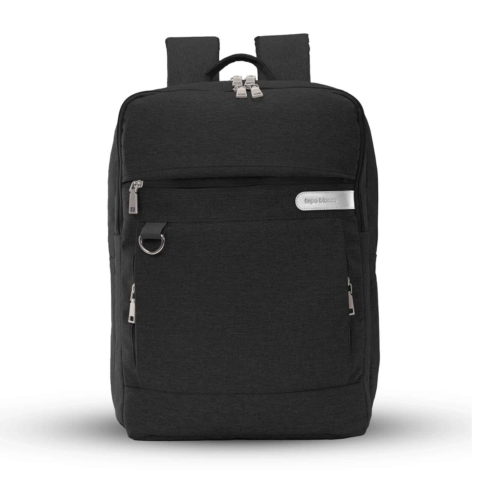 Lupo bianco Linen Laptop Bag, 5 Zippers, 17 Inch - Black