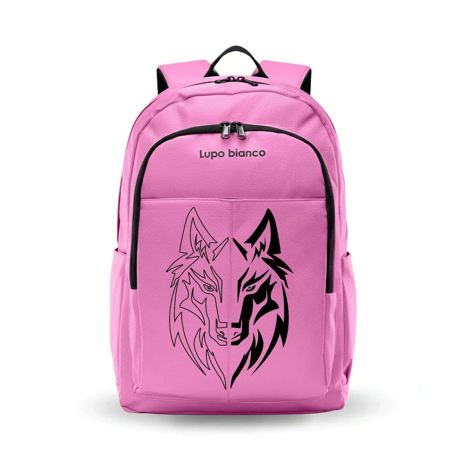 Lupo bianco Polyester Laptop Bag, 4 Zippers, 15.5 Inch - Pink