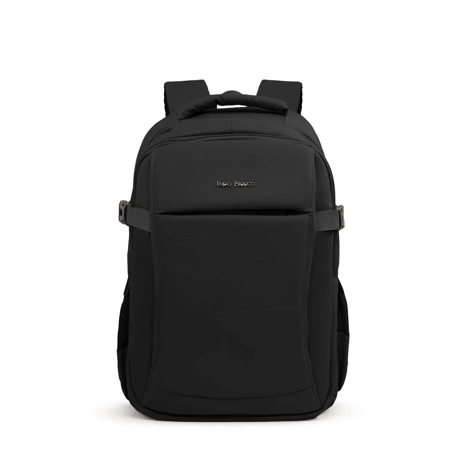 Lupo bianco Leather Laptop Bag, 5 Zippers, 16 Inch - Black