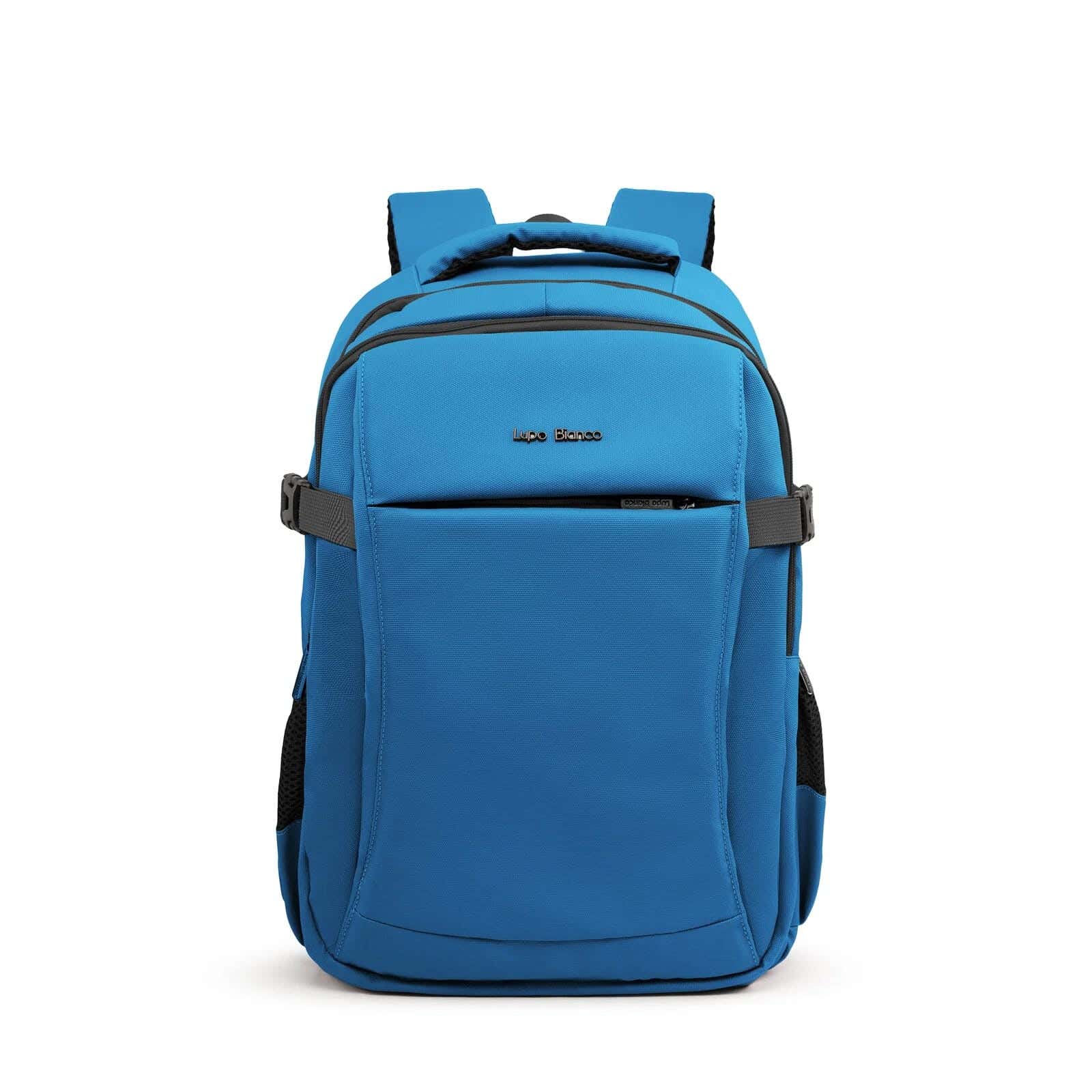 Lupo bianco Leather Laptop Bag, 5 Zippers, 16 Inch - Blue