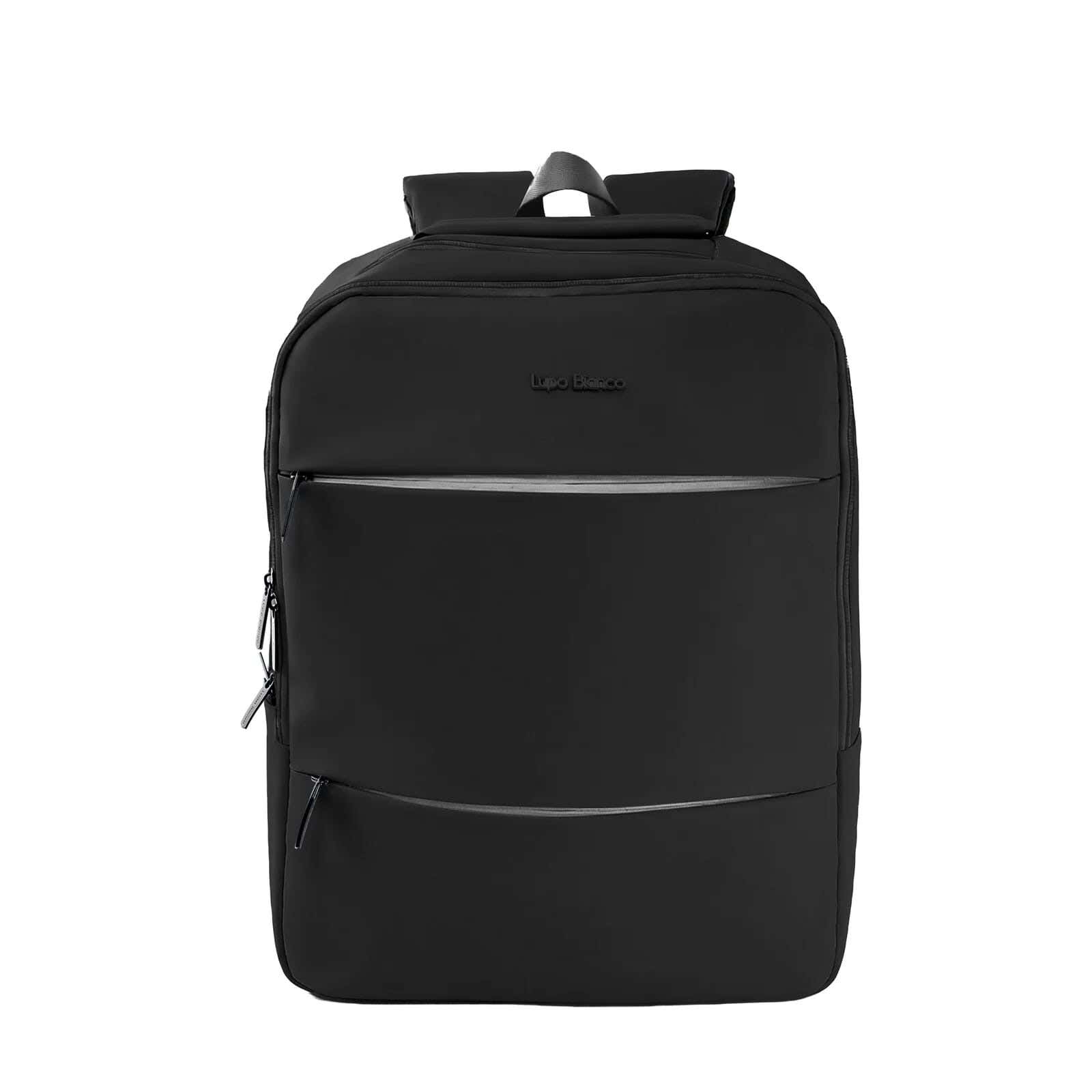 Lupo bianco Leather Laptop Bag, 4 Zippers, 15.6 Inch - Black
