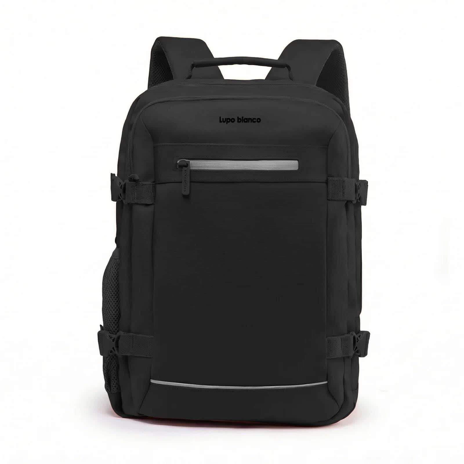 Lupo bianco Leather Laptop Bag, 4 Zippers, 15.6 Inch - Black