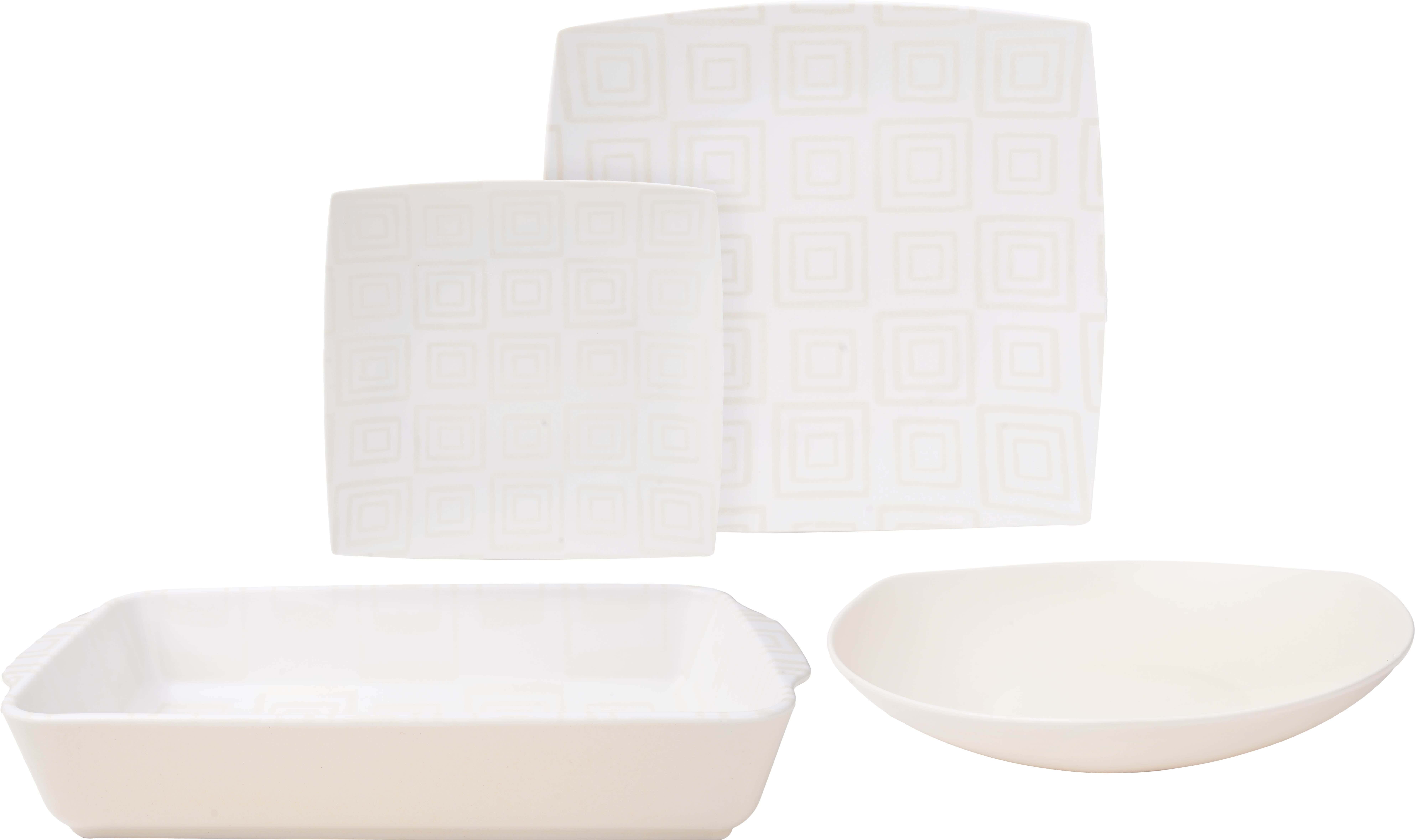 Lotus Porcelain Dinner Set, 19 Pieces - White Beige