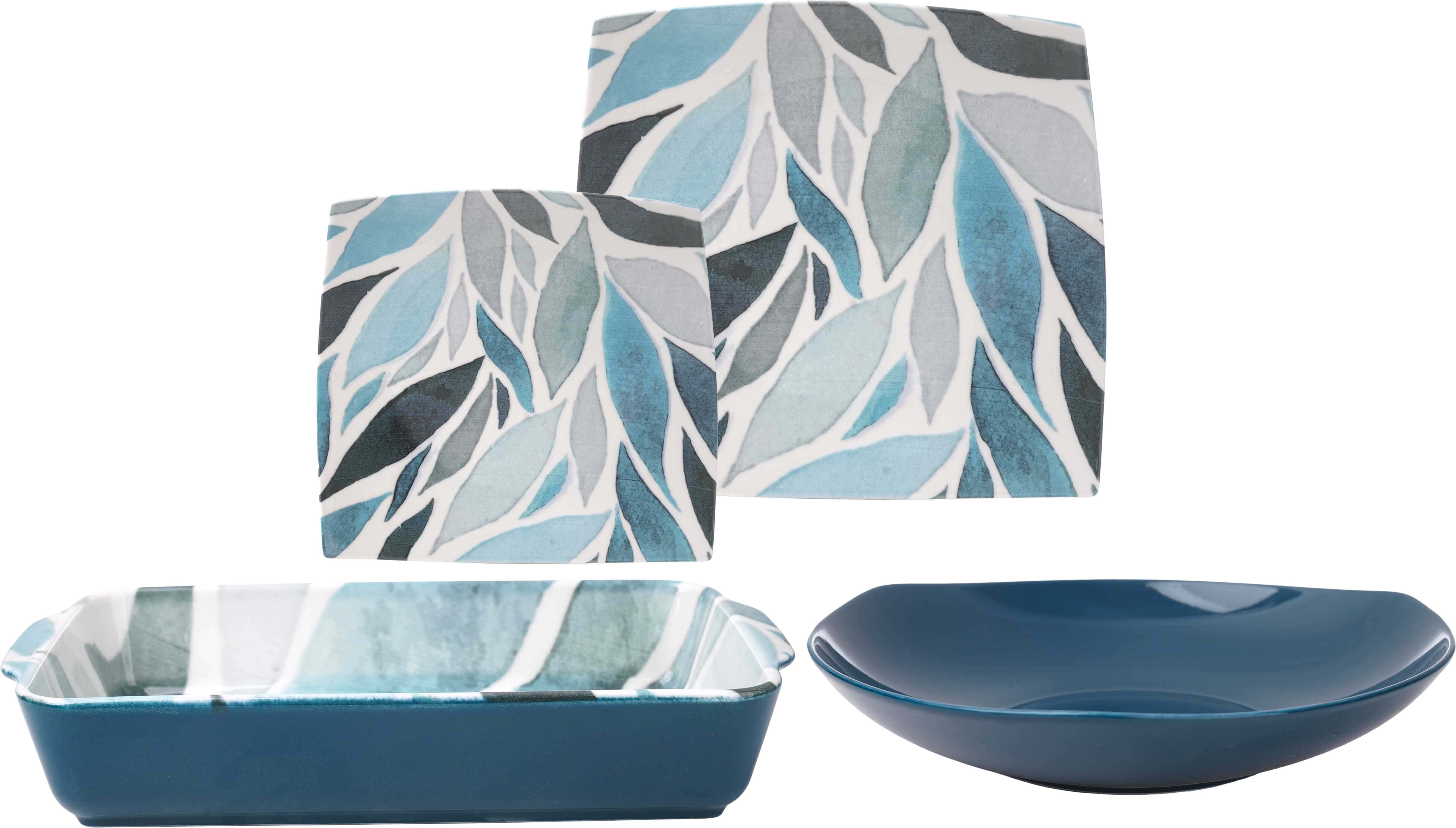 Lotus Porcelain Dinner Set, 19 Pieces - Multicolor
