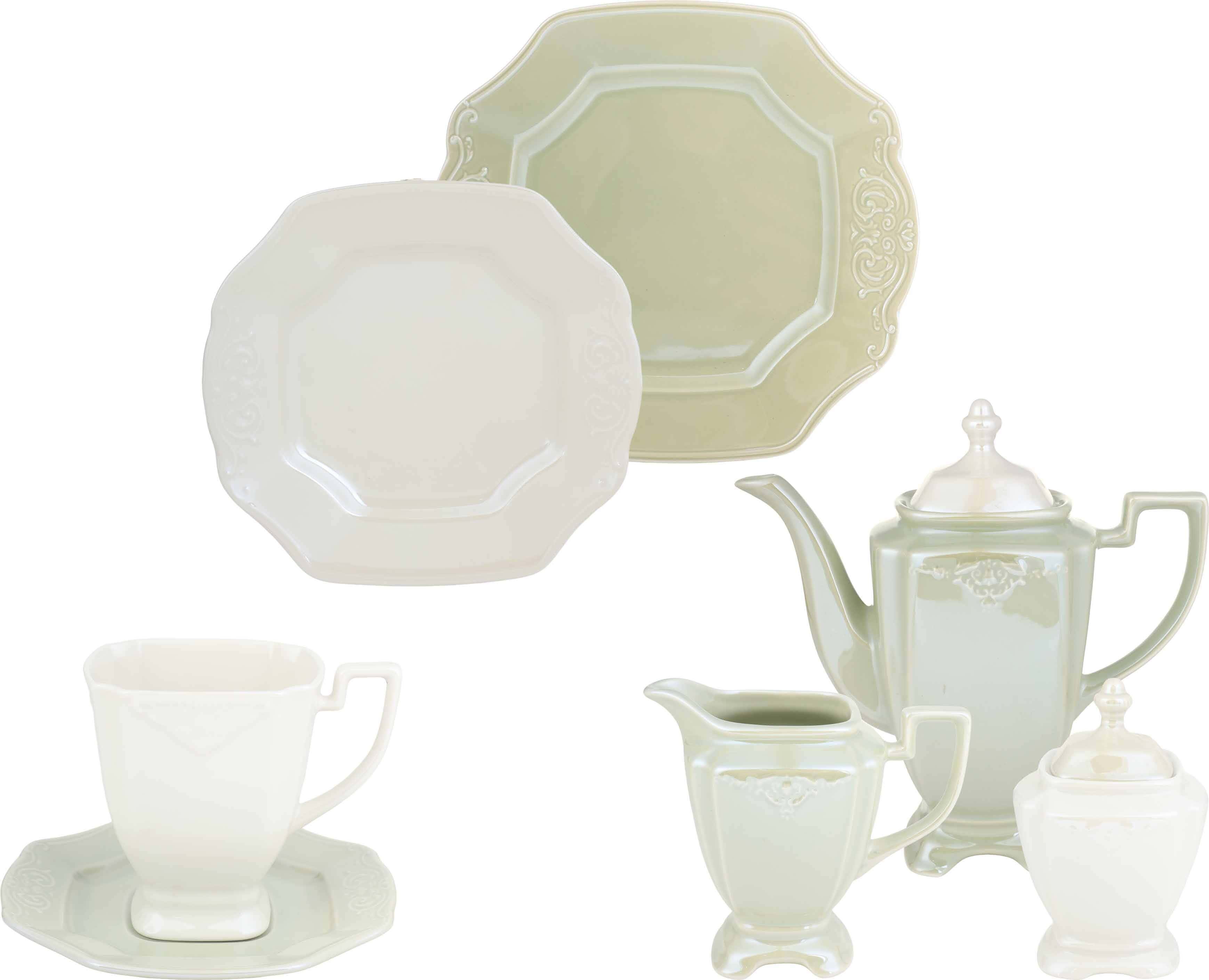 Lotus Porcelain Tea and Cake Serving, 24 Pieces - White Olive
