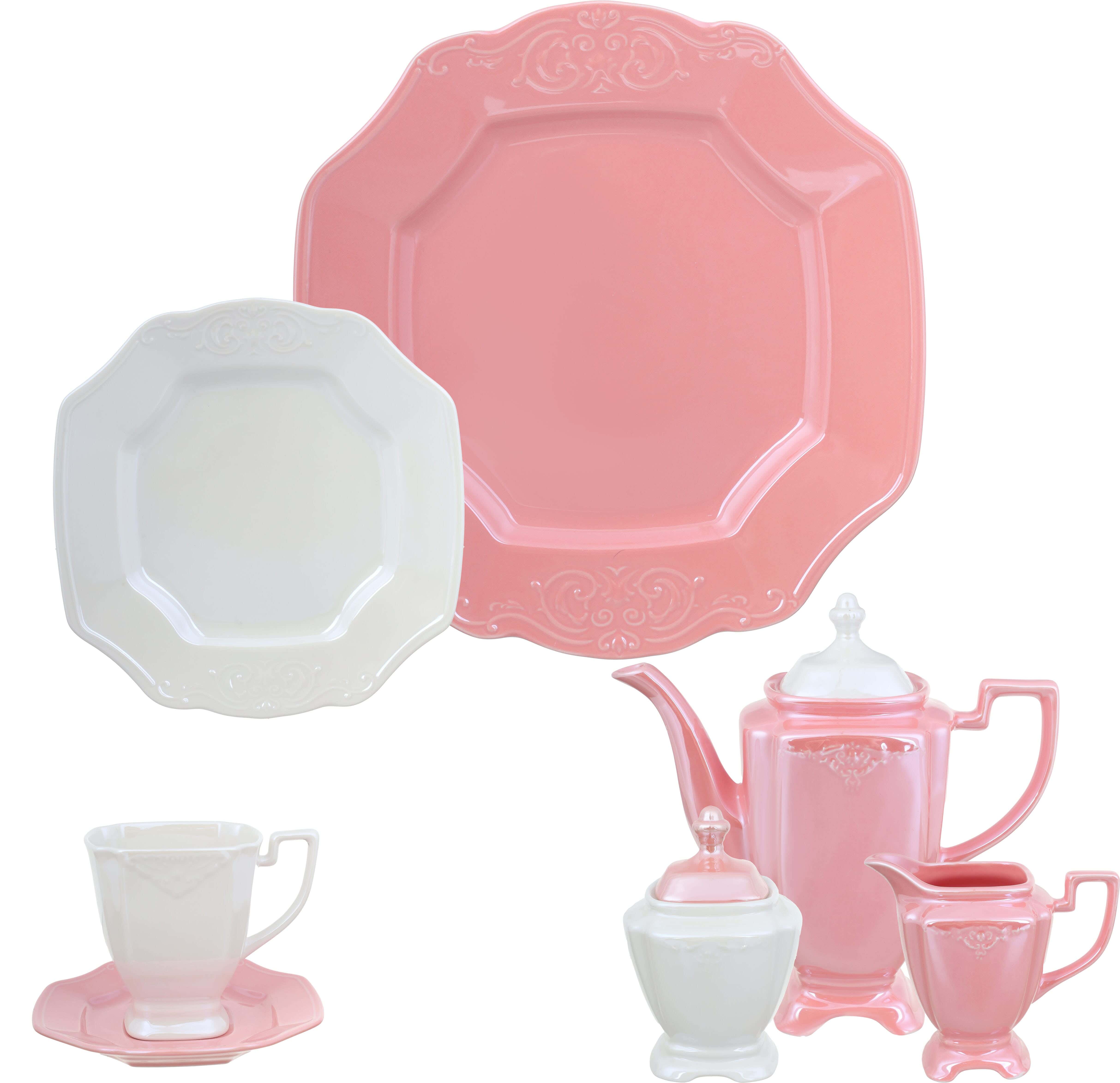 Lotus Porcelain Tea and Cake Serving, 24 Pieces - Cashmere White