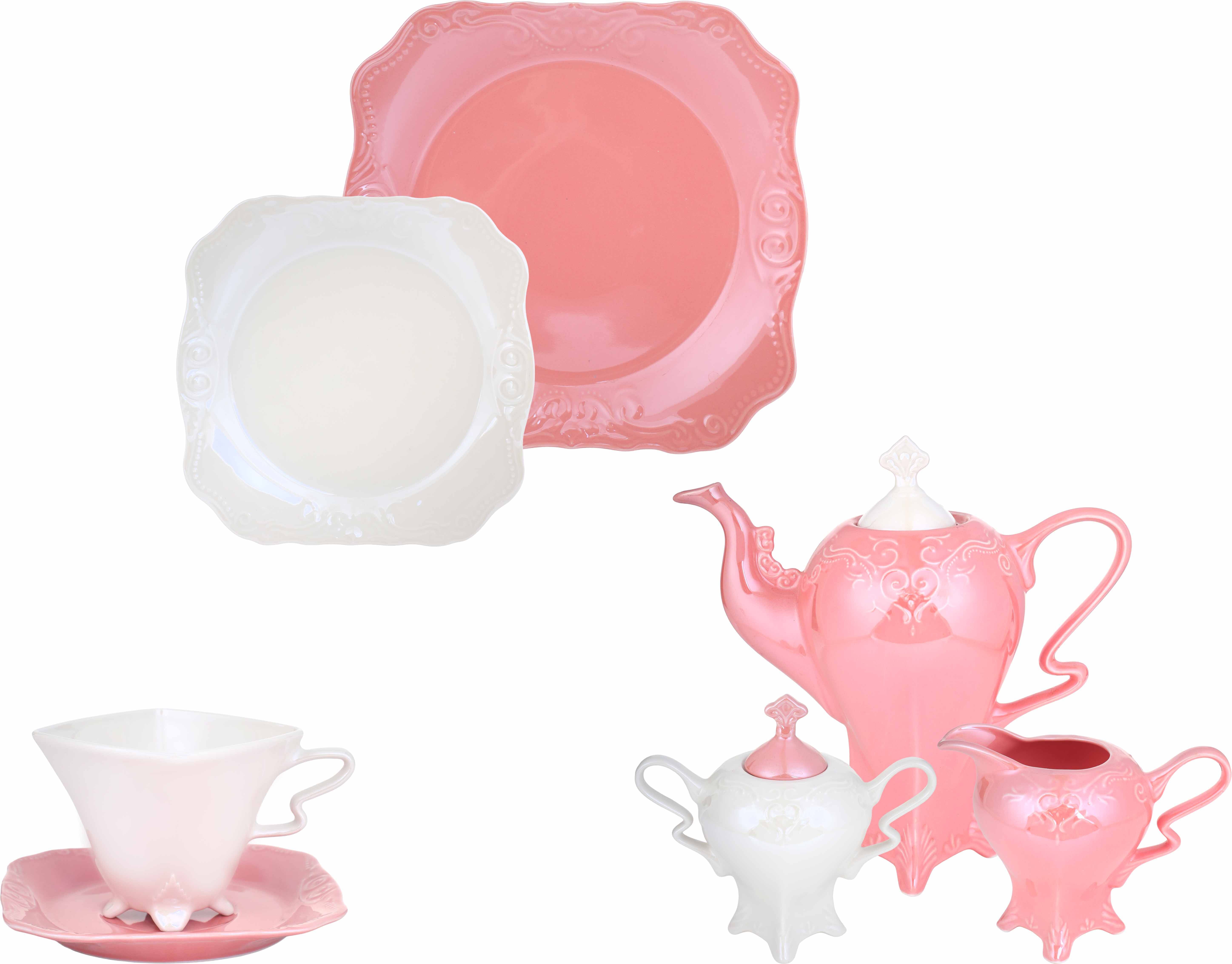 Lotus Porcelain Tea and Cake Serving, 24 Pieces - White Rose