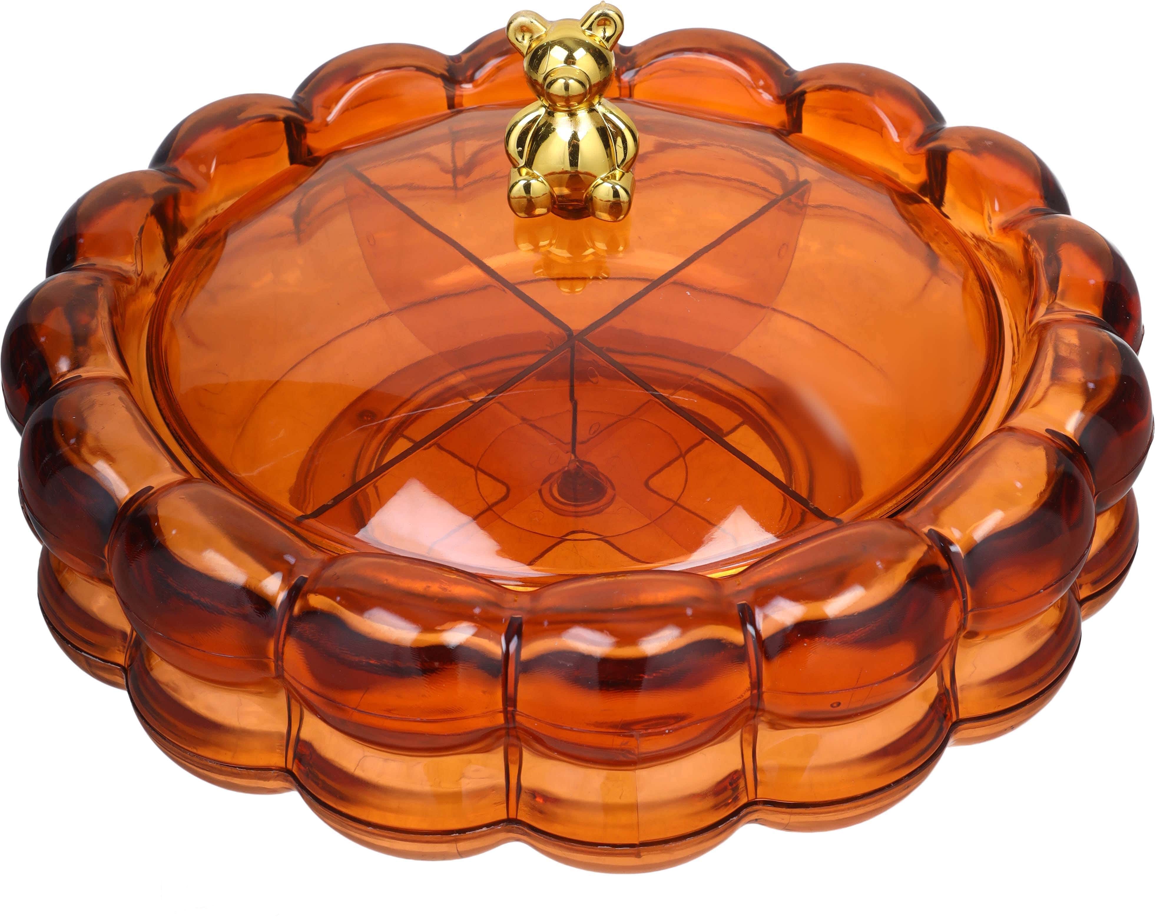 Round Acrylic Snack Dish With Lid, 28 cm, 4 Eyes- Light Brown Clear