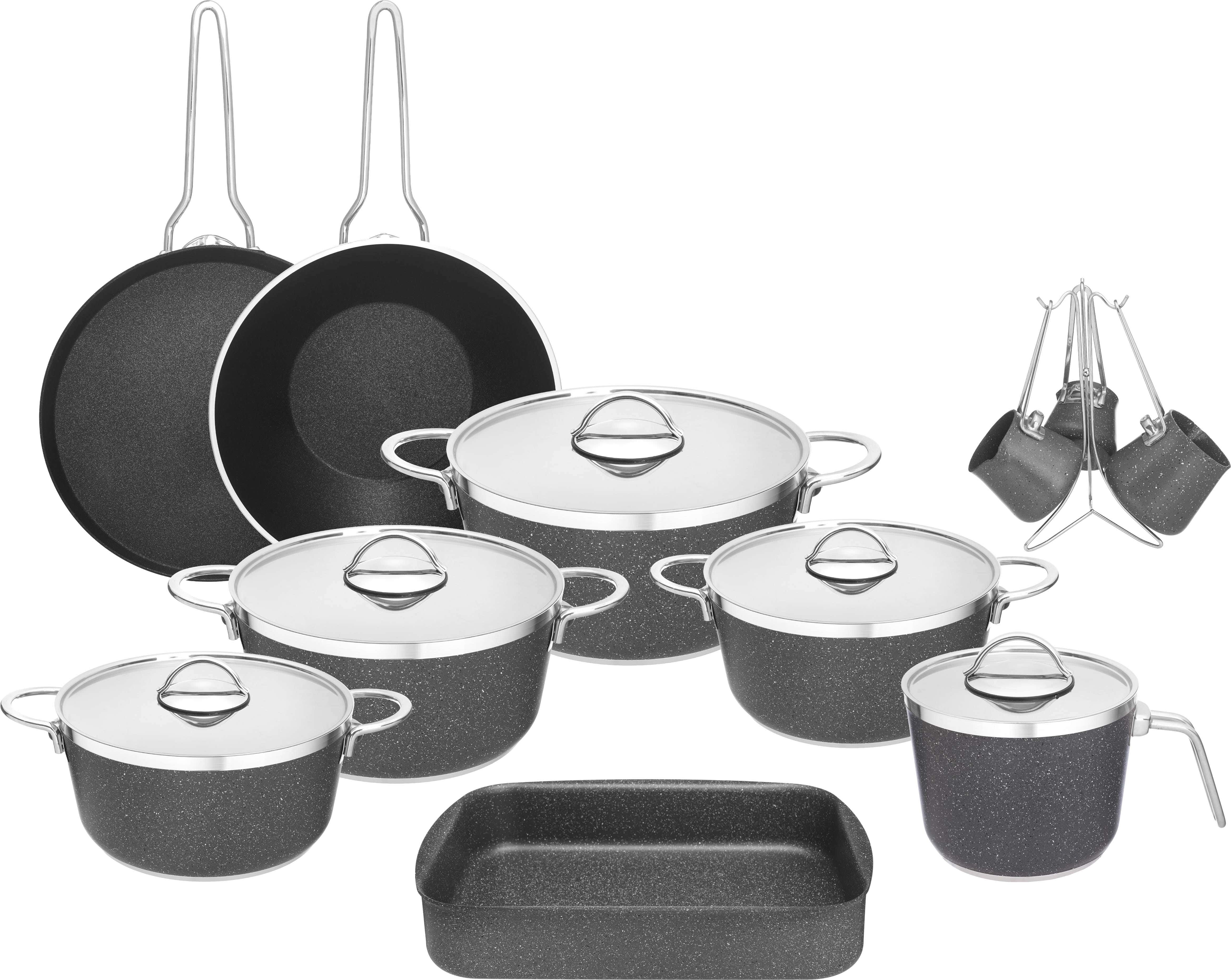 Ayperi Granite Pots Set, 17 Pieces - Dark Grey