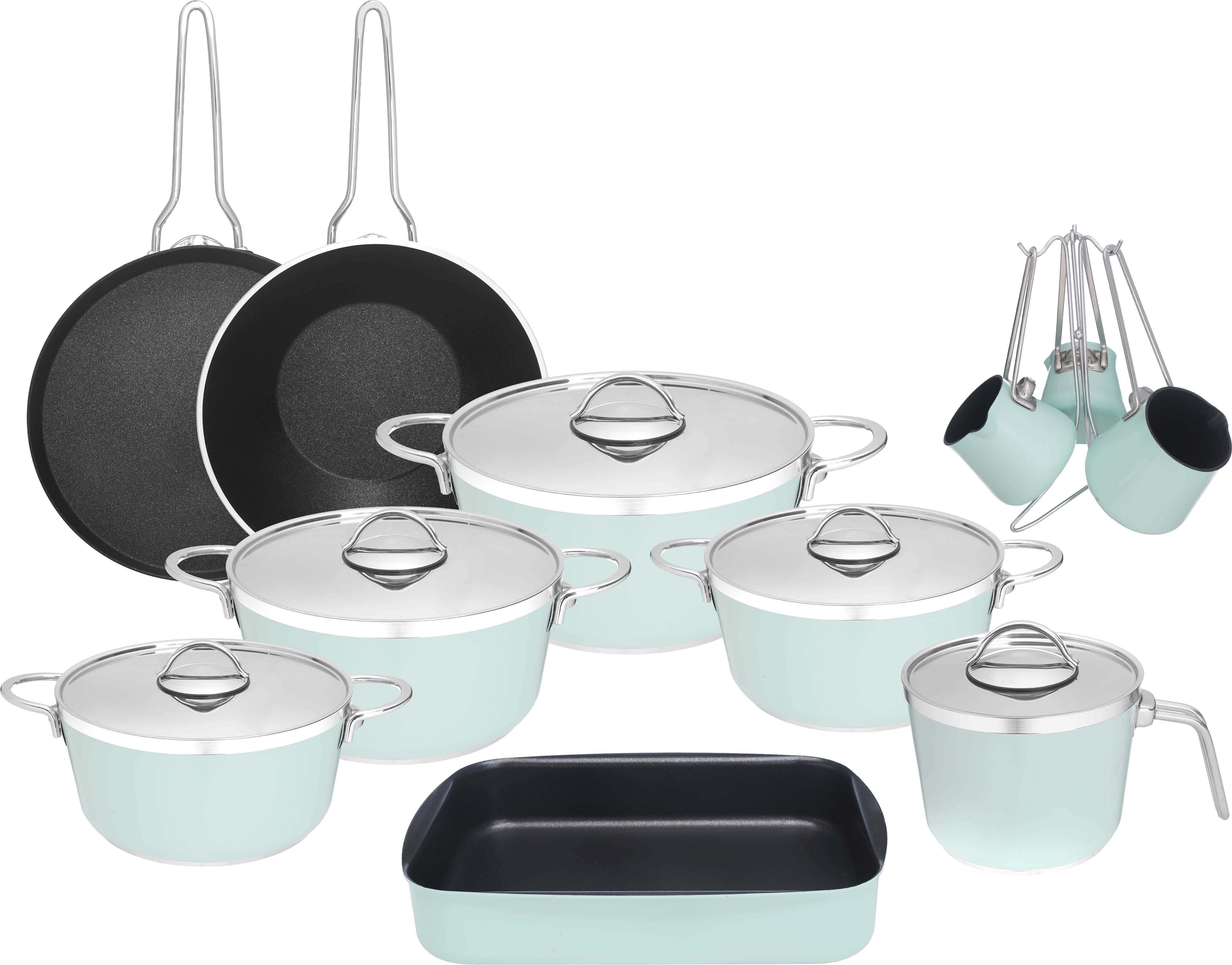 Ayperi Titanium Pots Set, 17 Pieces - Turquoise