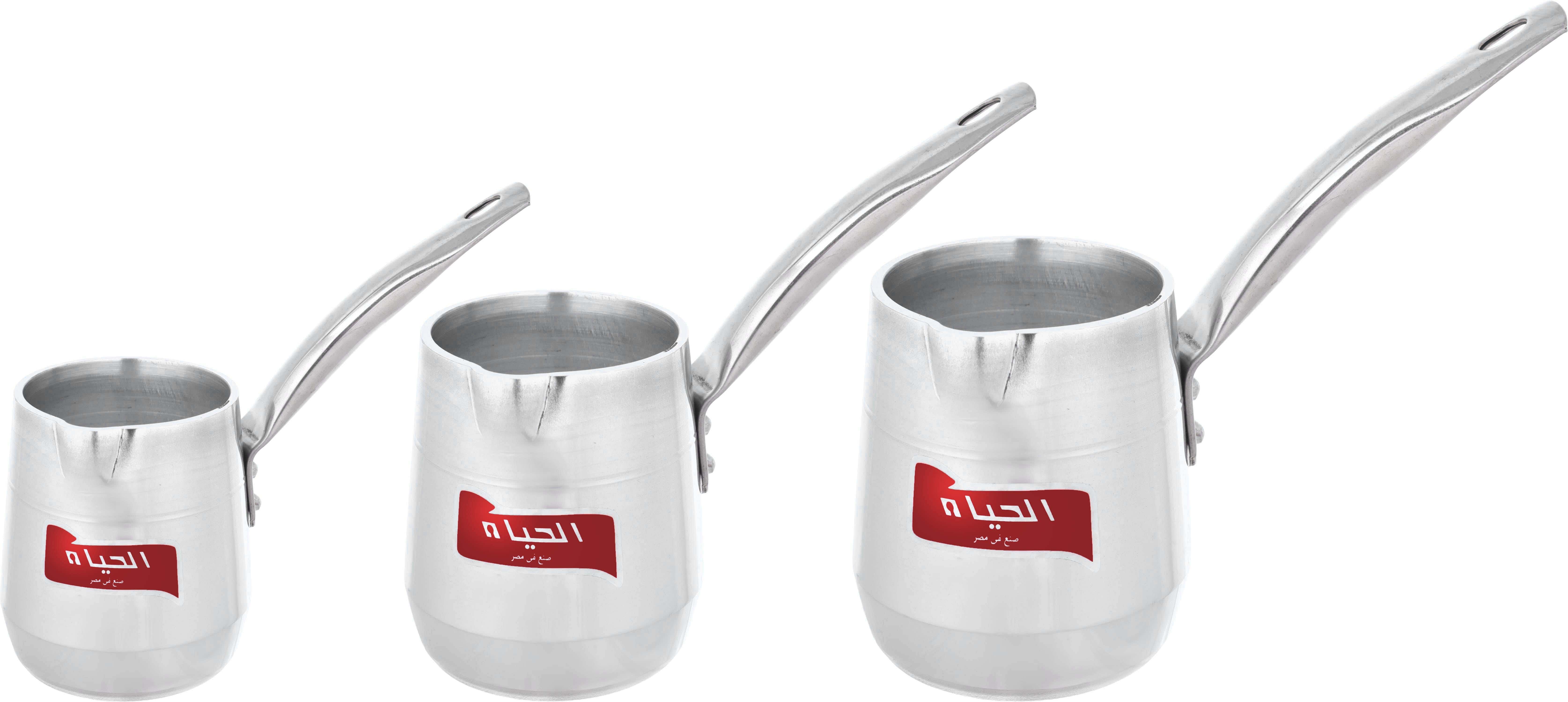 Al Hayah Aluminum Coffee Pot Set, 3 Pieces - Silver