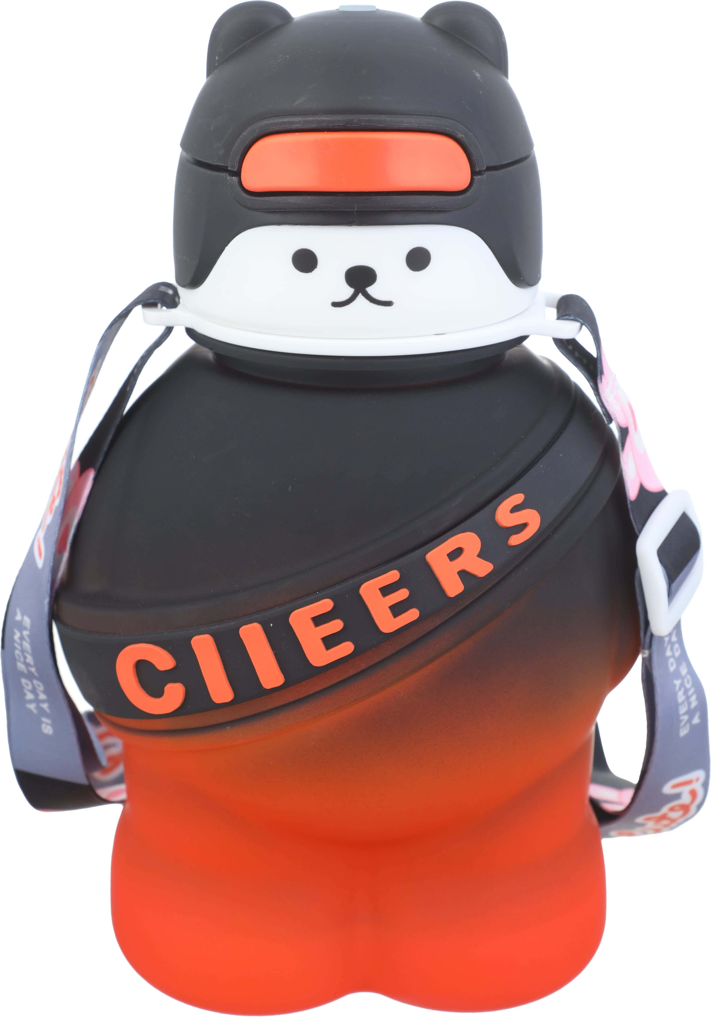 Plastic Teddy Bear Shaped Water Bottle, 750 ml - Black Orange
