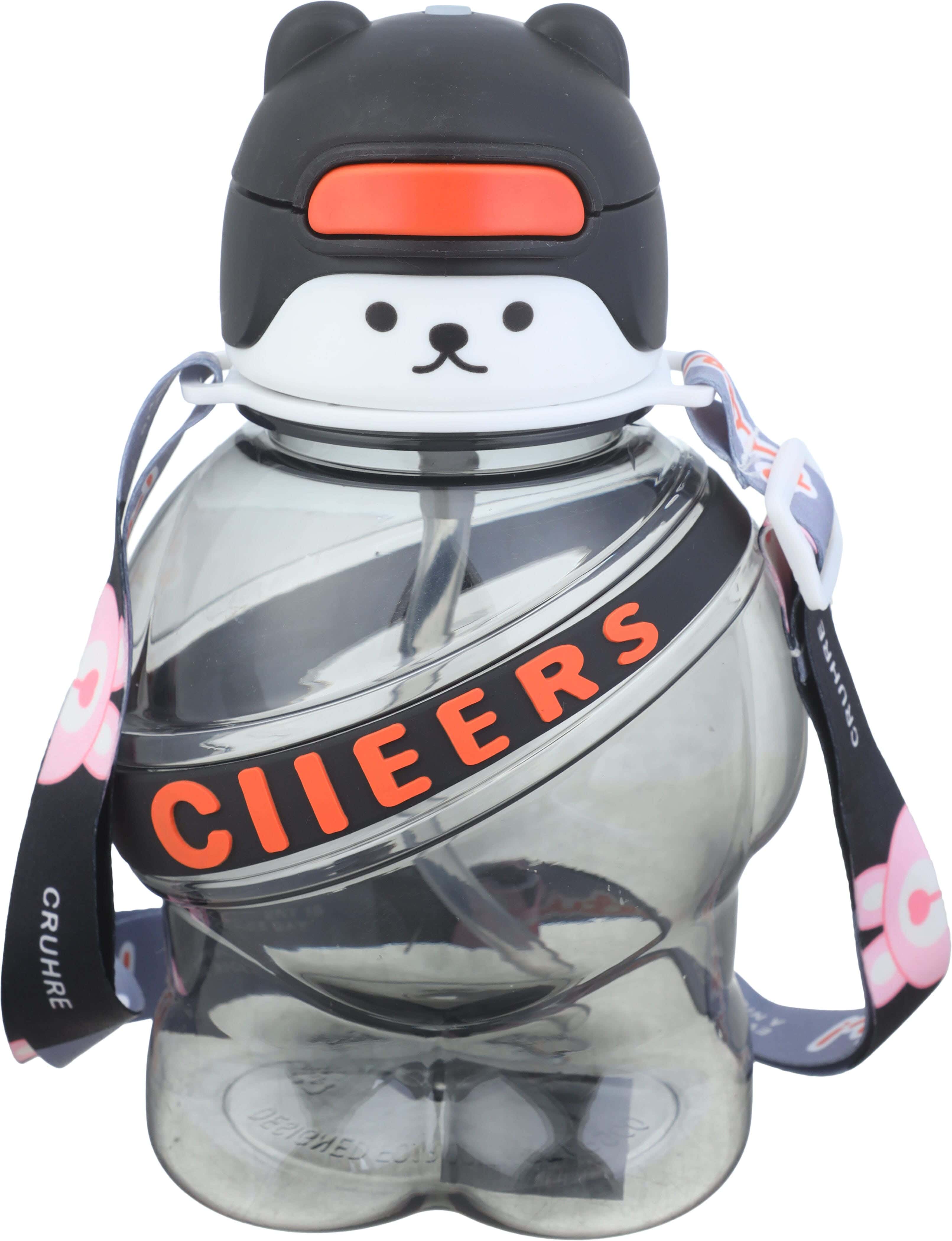 Plastic Teddy Bear Shaped Water Bottle, 750 ml - Clear Black