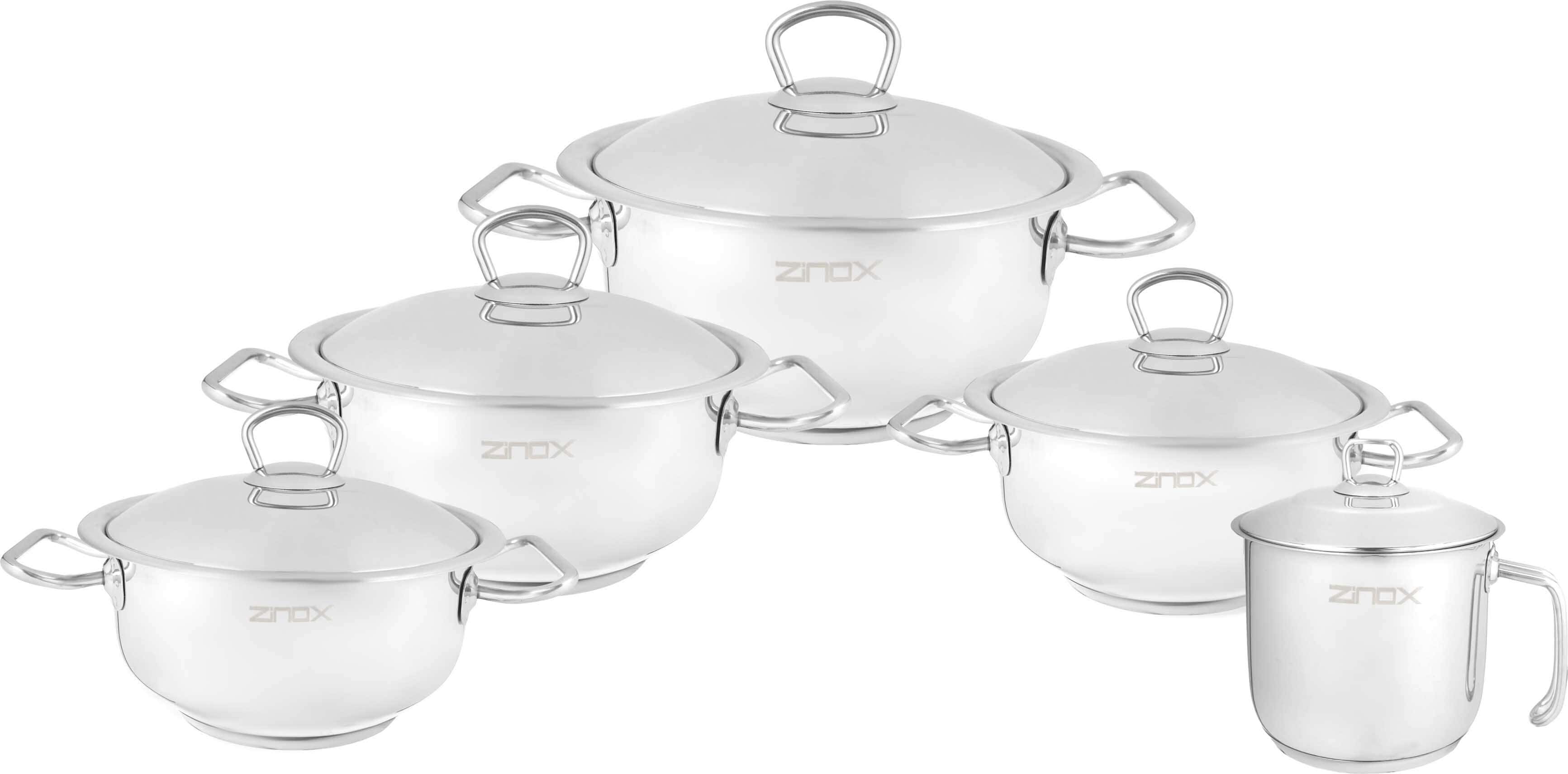 Zinox Smart Stainless Steel Pots Set, 10 Pieces - Silver