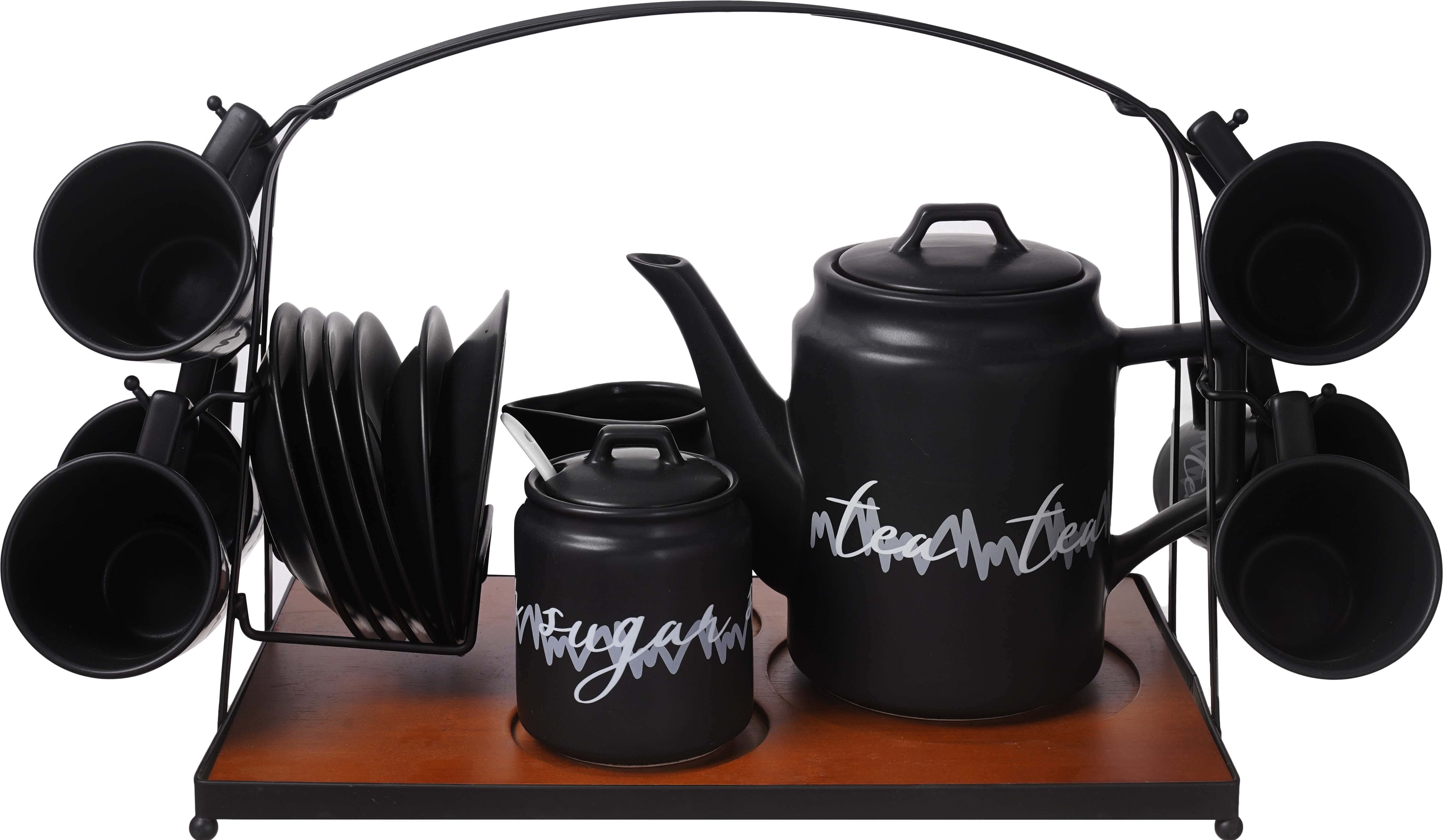 Oxford Porcelain Tea Set, 18 Pieces, with Stand - Black