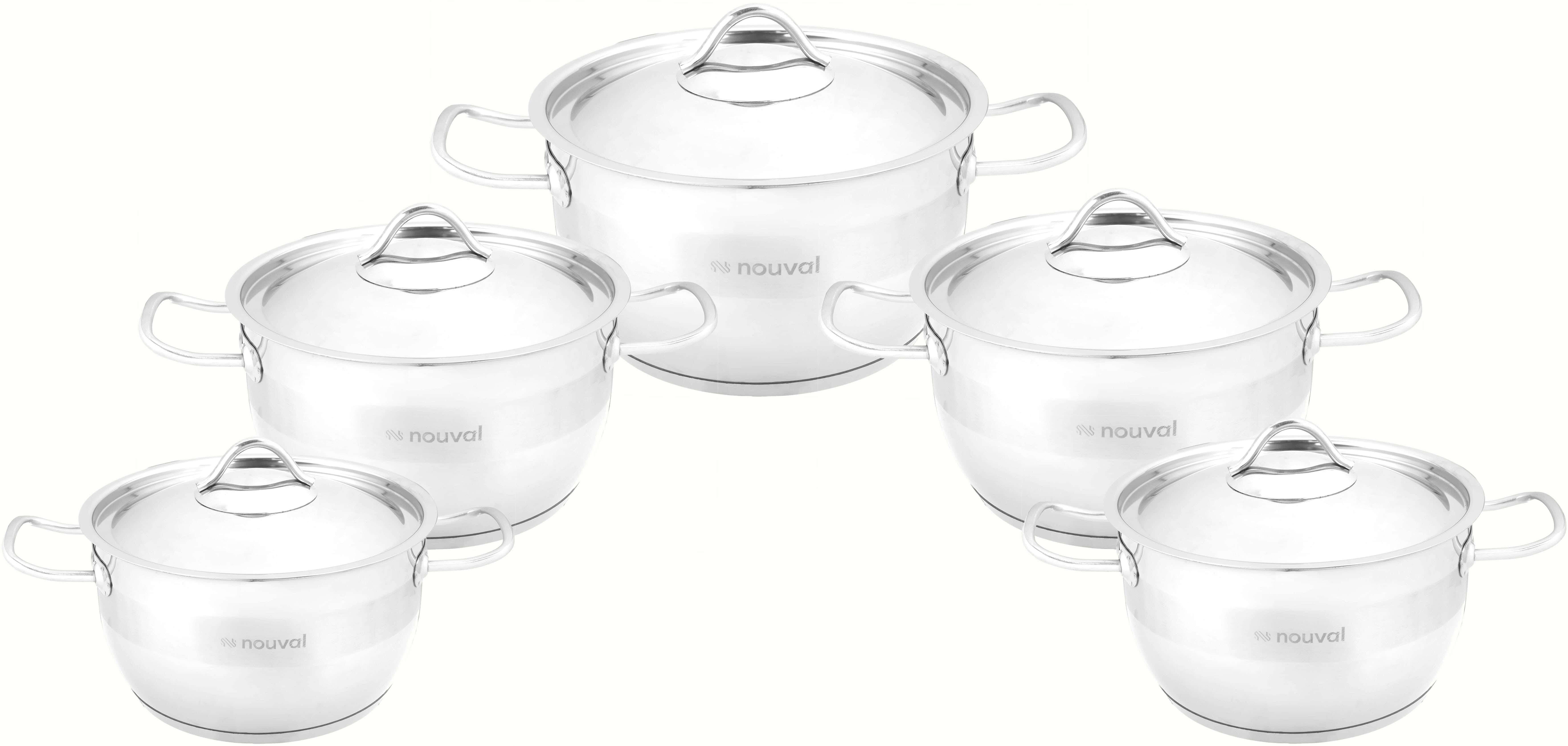 Nouval Elite Stainless Steel Pots Set, 10 Pieces - Silver