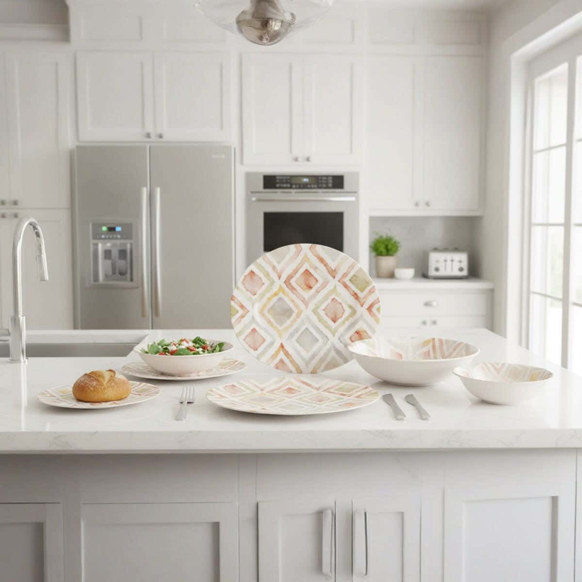 Lotus Porcelain Round Dinner Set, 26 Pieces - Multicolor