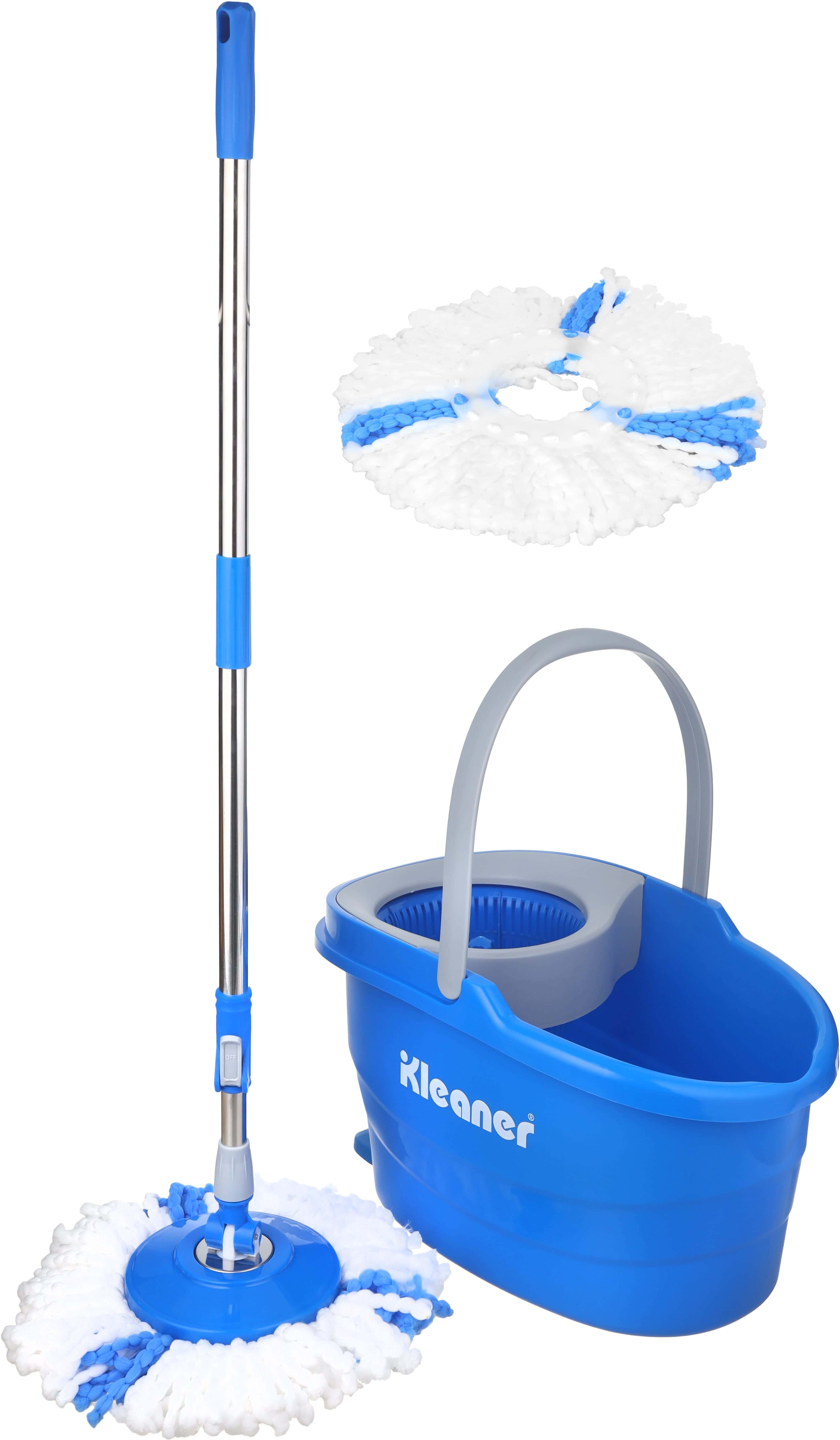 Kleaner Plastic Pedal Mop Bucket with Plastic Basket, Telescopic Metal Handle, 118 cm, 2 Microfiber Refills, 50×30×25 cm - Blue